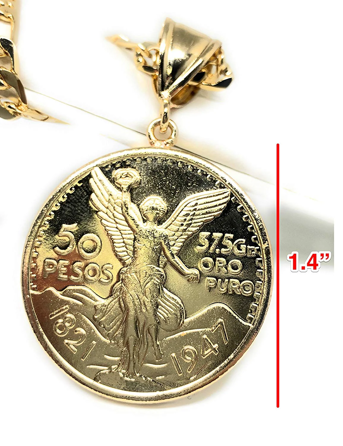 Gold Plated Mexican Coin Centenario Mexicano Moneda 50 Pesos Pendant Chain 26" - Image 2