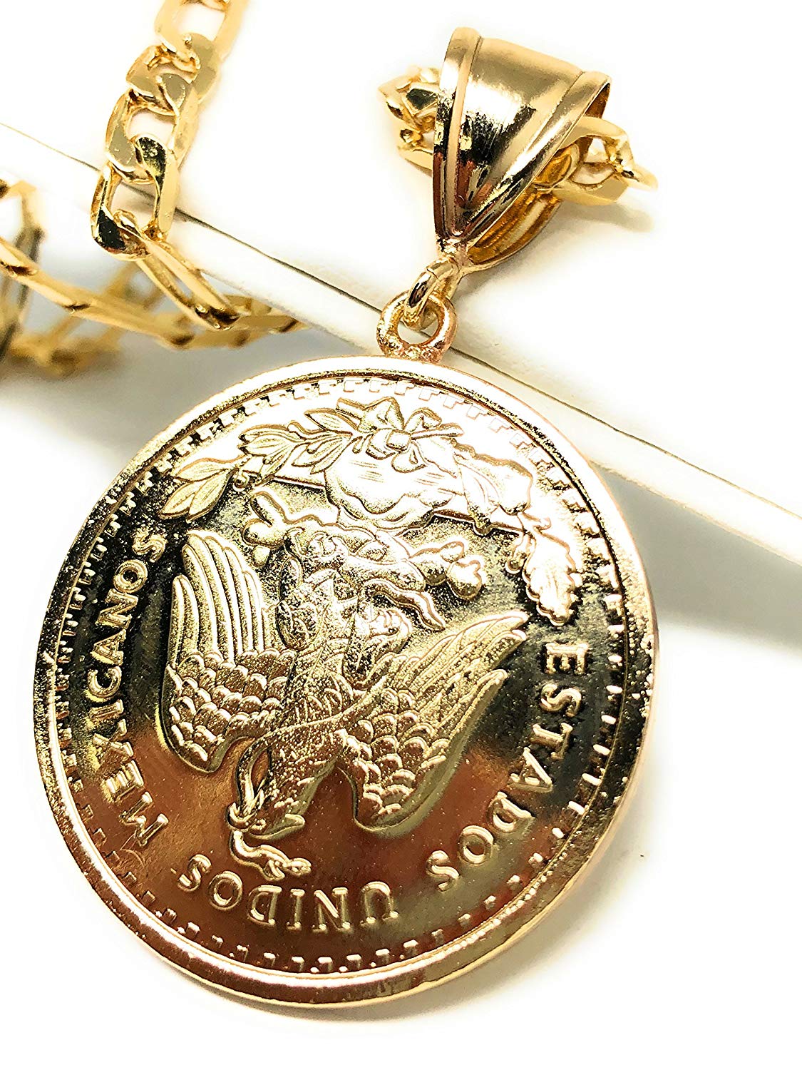 Gold Plated Mexican Coin Centenario Mexicano Moneda 50 Pesos Pendant Chain 26" - Image 4