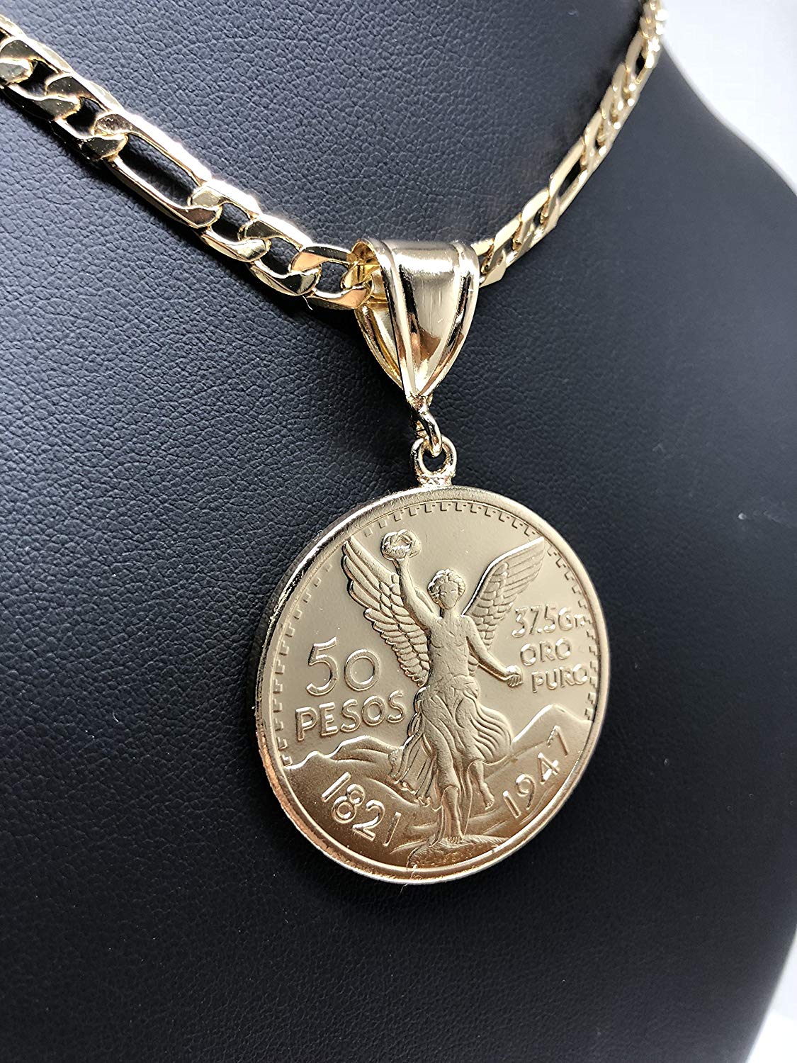 Gold Plated Mexican Coin Centenario Mexicano Moneda 50 Pesos Pendant Chain 26" - Image 6
