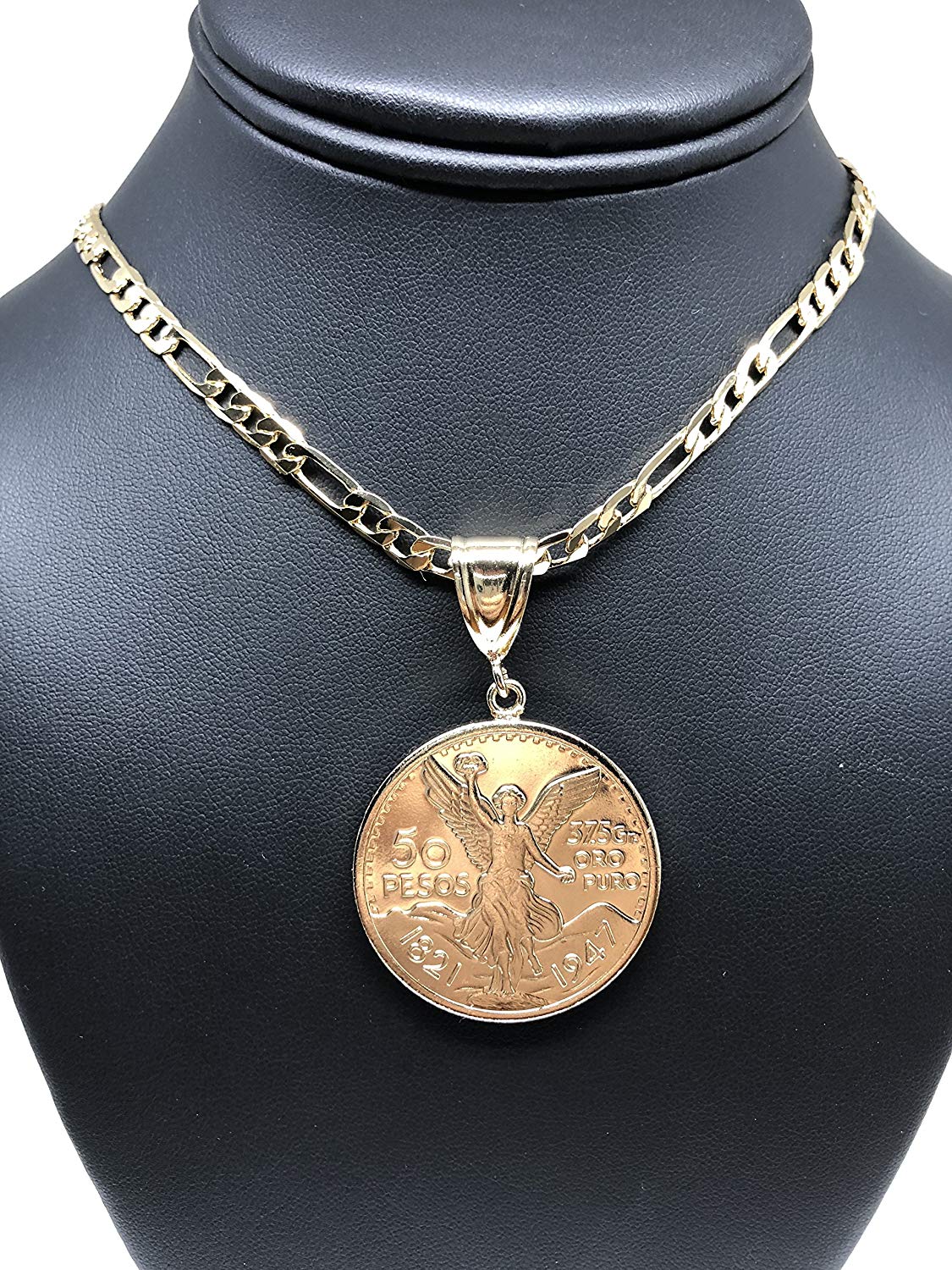 Gold Plated Mexican Coin Centenario Mexicano Moneda 50 Pesos Pendant Chain 26" - Image 7