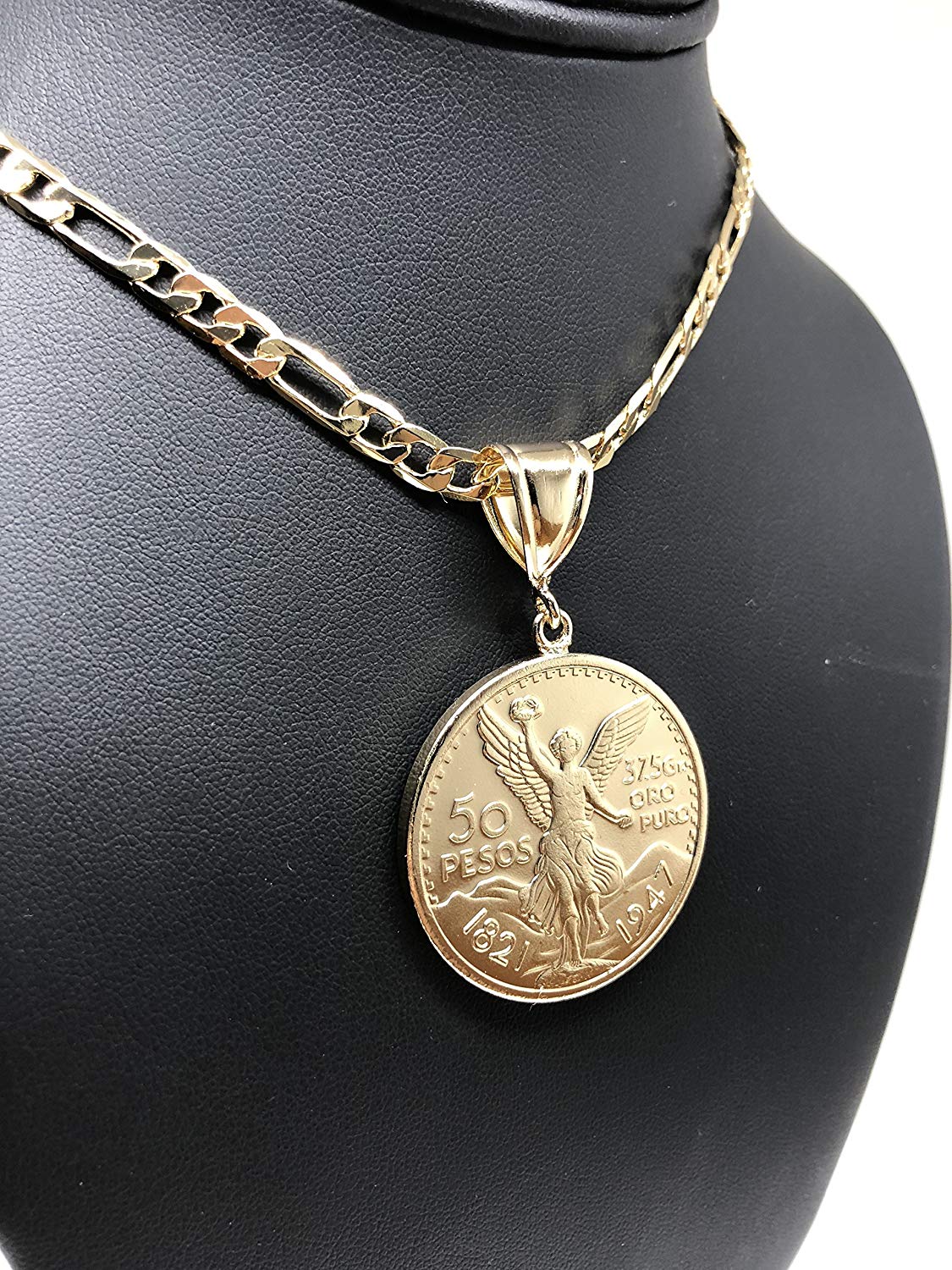 Gold Plated Mexican Coin Centenario Mexicano Moneda 50 Pesos Pendant Chain 26" - Image 8