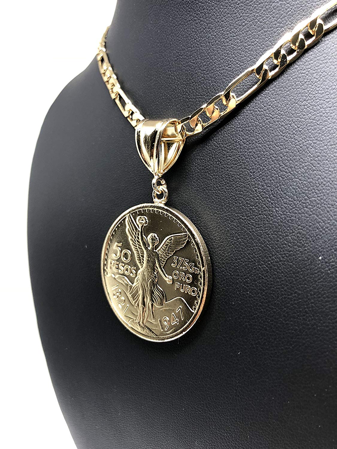 Gold Plated Mexican Coin Centenario Mexicano Moneda 50 Pesos Pendant Chain 26" - Image 9