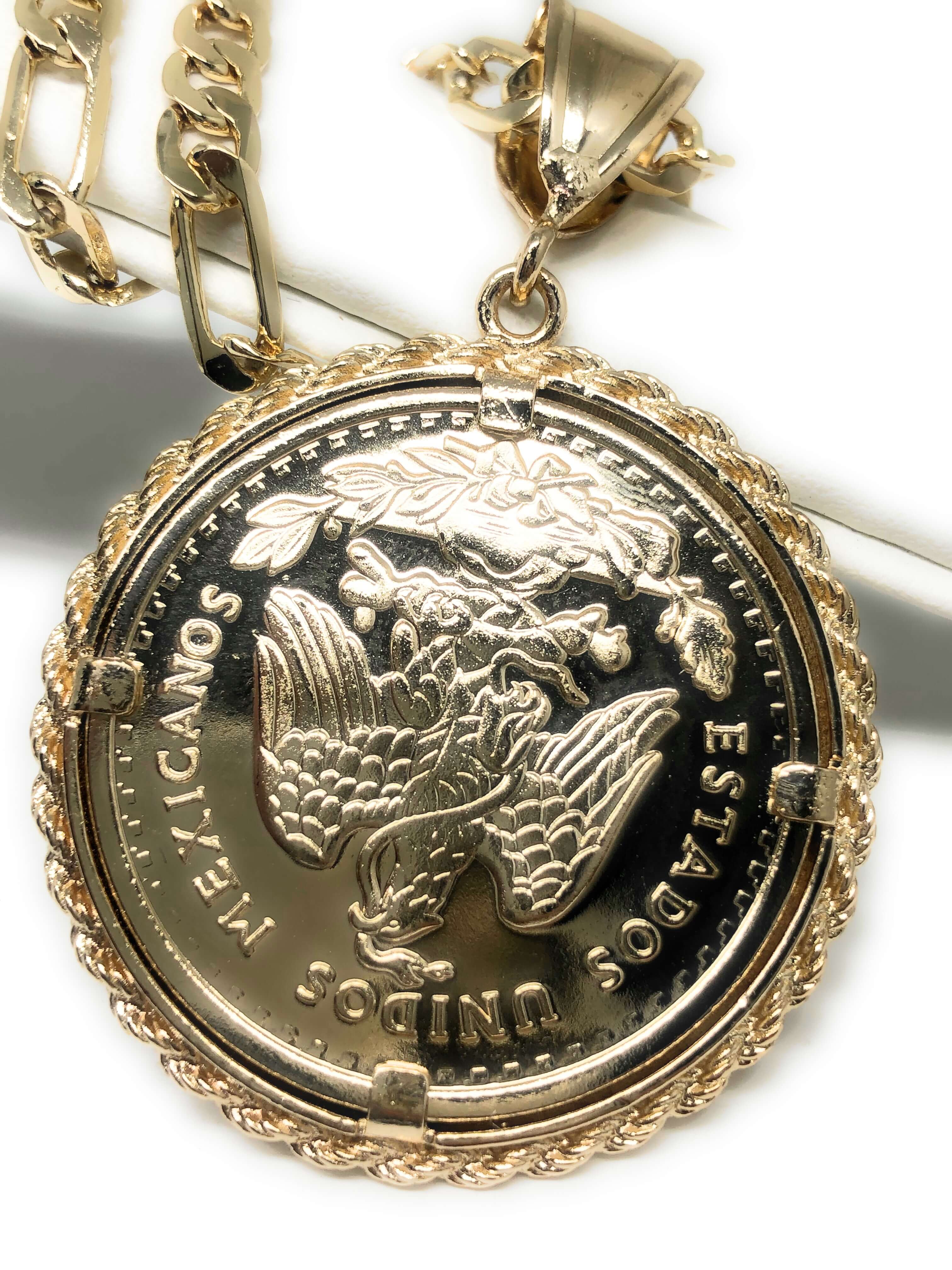 Gold Plated Mexican Coin Centenario Mexicano Moneda 50 Pesos Pendant Chain 26" - Image 3