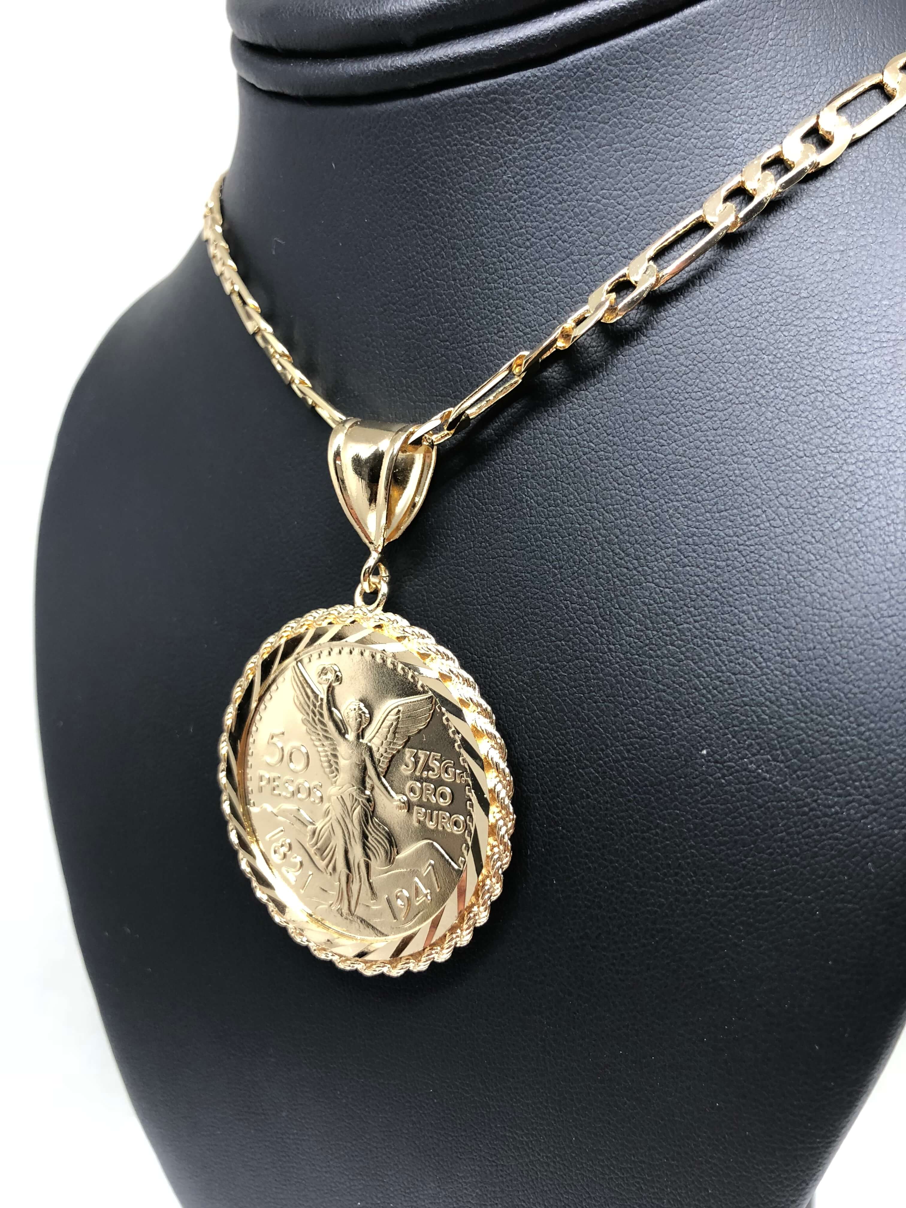 Gold Plated Mexican Coin Centenario Mexicano Moneda 50 Pesos Pendant Chain 26" - Image 7