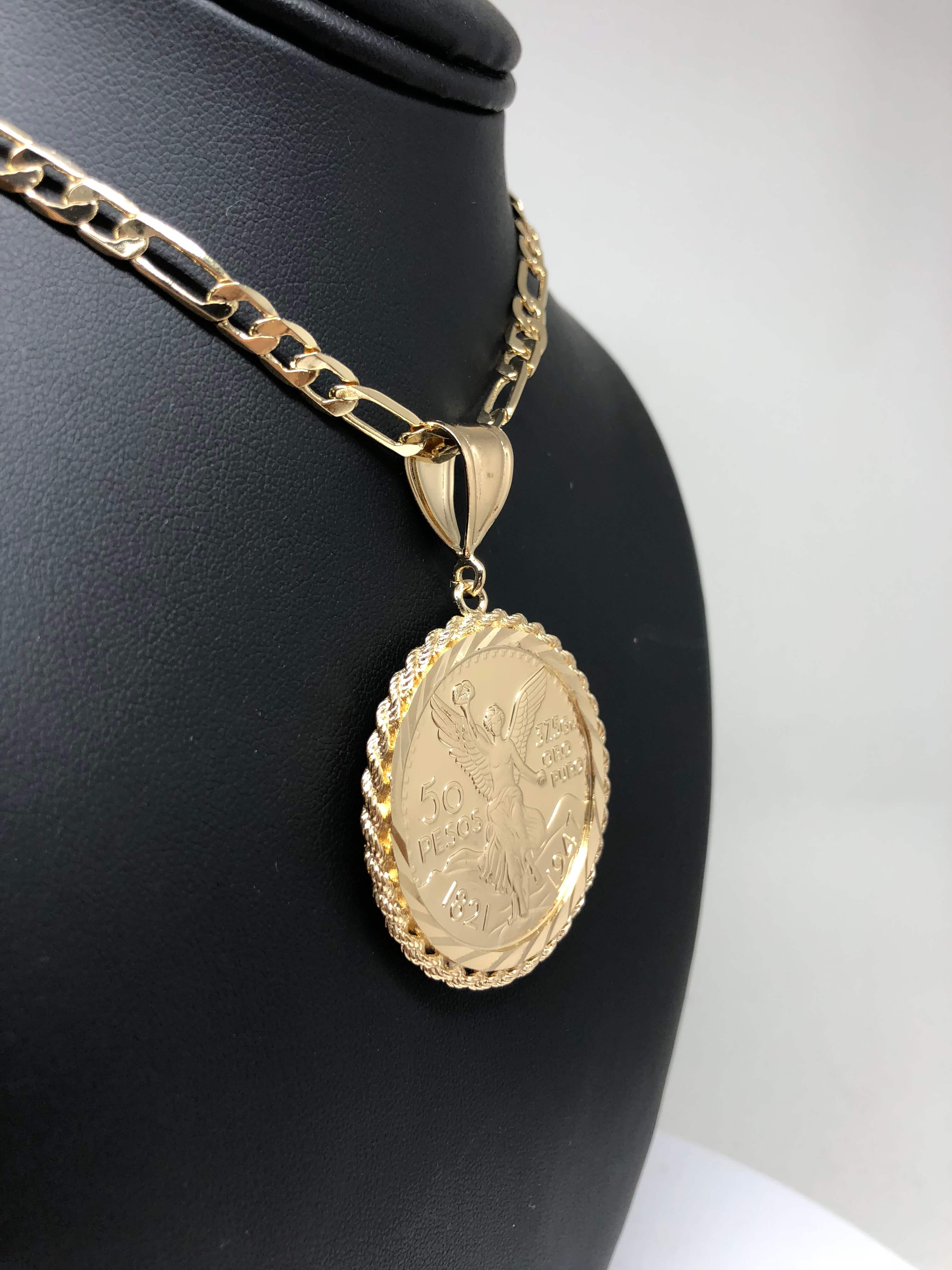 Gold Plated Mexican Coin Centenario Mexicano Moneda 50 Pesos Pendant Chain 26" - Image 8