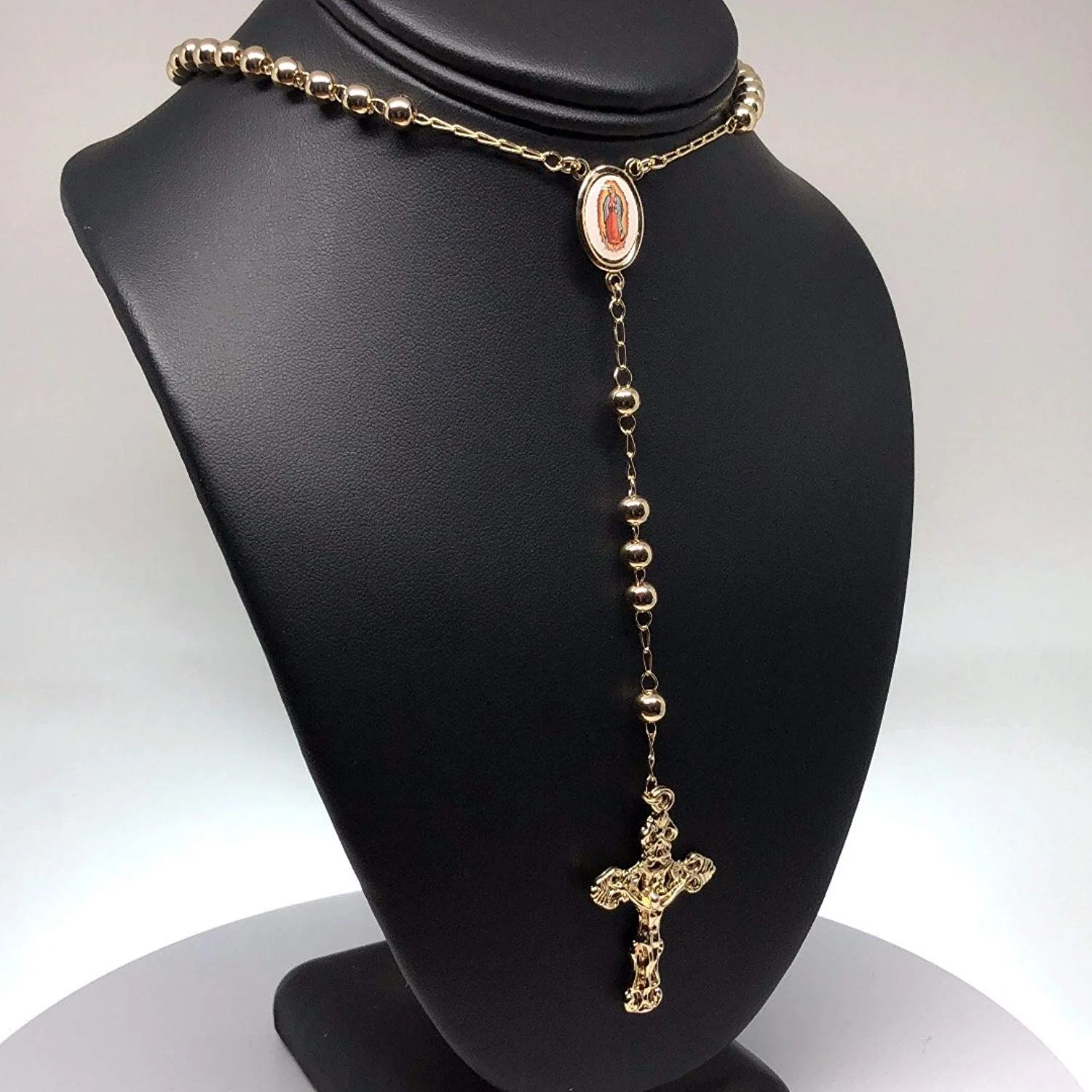 Gold Plated Virgin Mary Rosary Necklace Virgen de Guadalupe Rosario Crucifijo 26" - Image 3