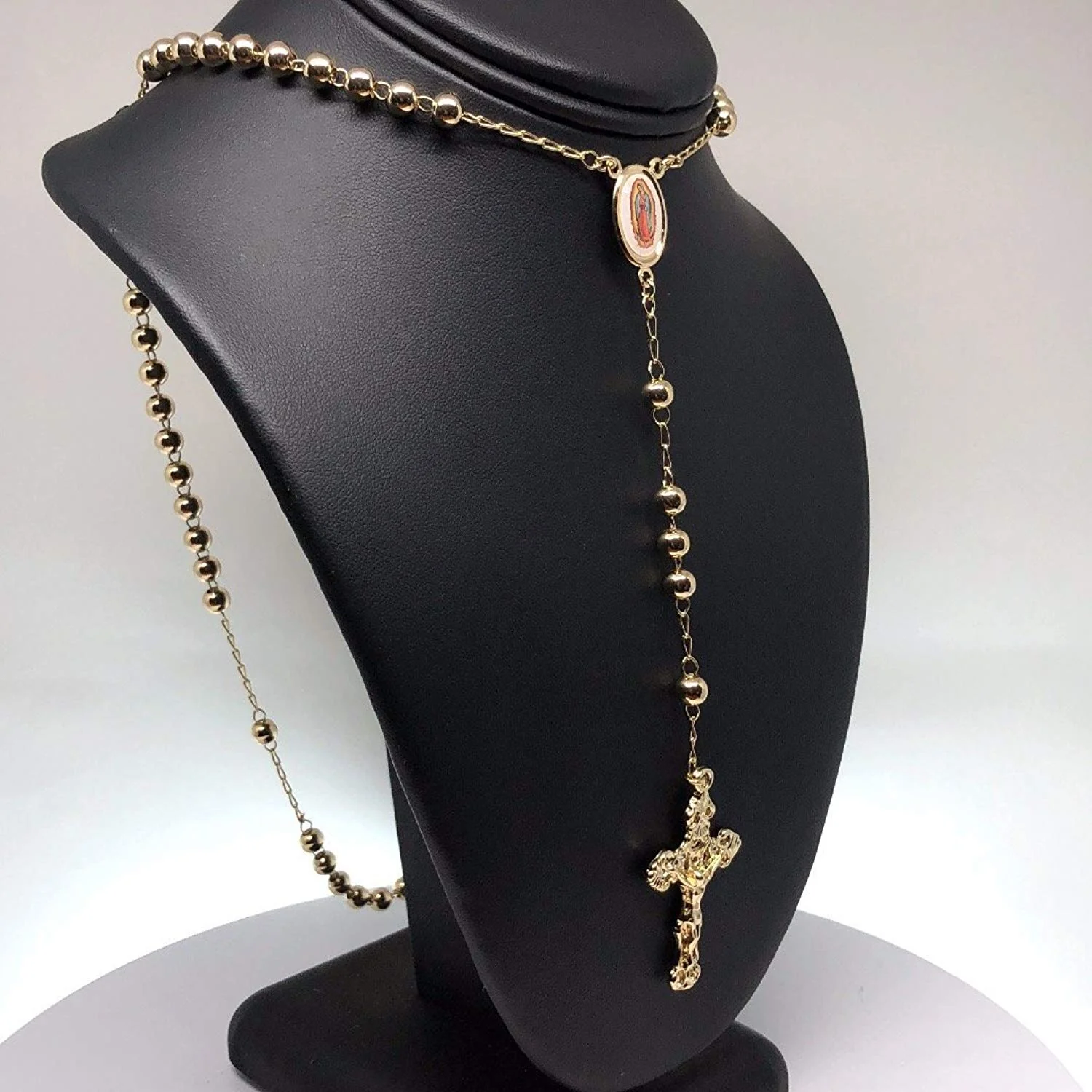 Gold Plated Virgin Mary Rosary Necklace Virgen de Guadalupe Rosario Crucifijo 26" - Image 4
