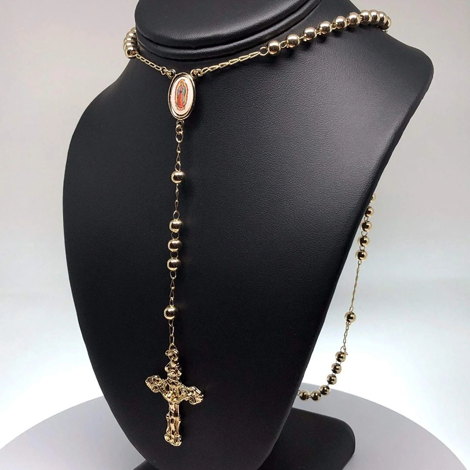 Gold Plated Virgin Mary Rosary Necklace Virgen de Guadalupe Rosario Crucifijo 26" - Image 5