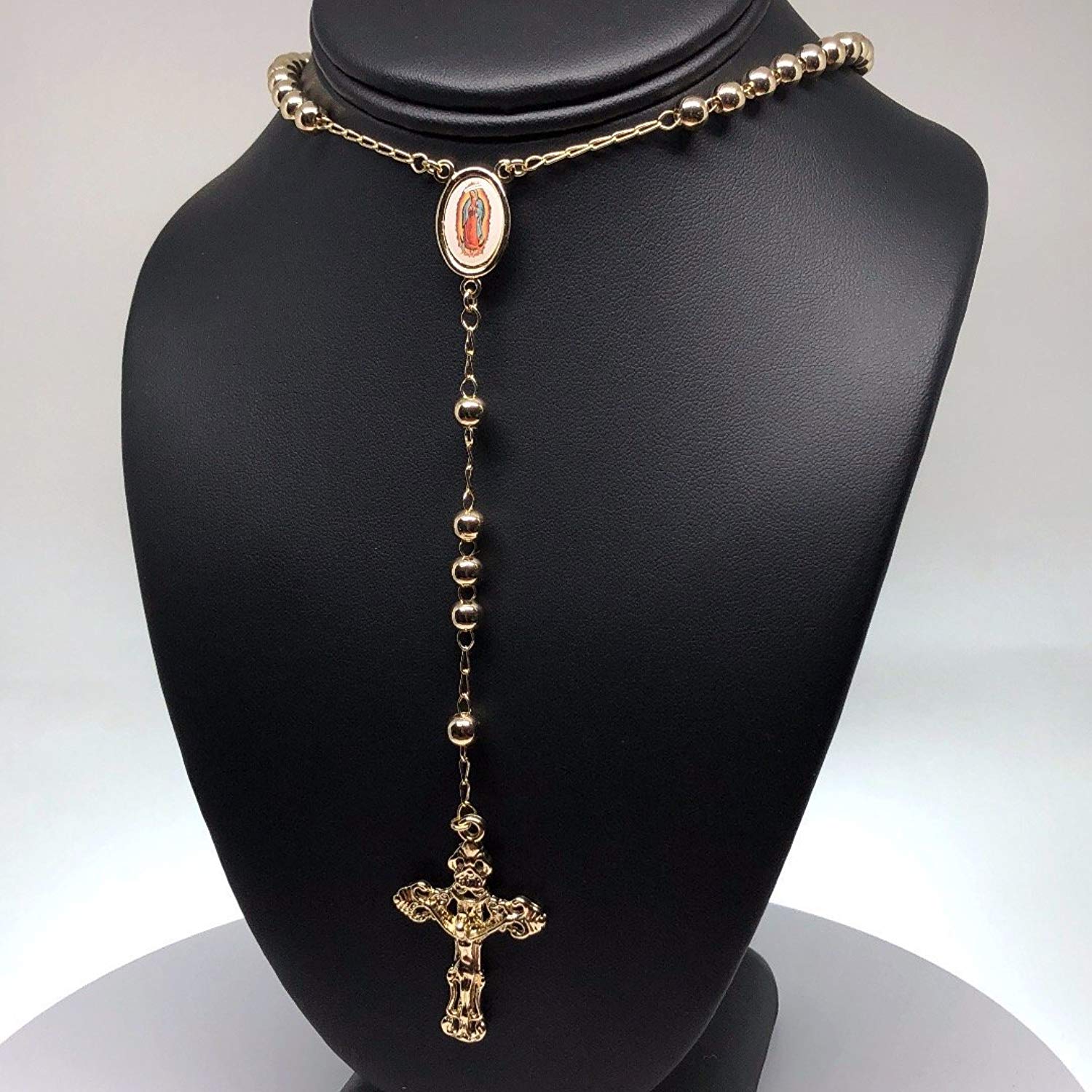 Gold Plated Virgin Mary Rosary Necklace Virgen de Guadalupe Rosario Crucifijo 26" - Image 6