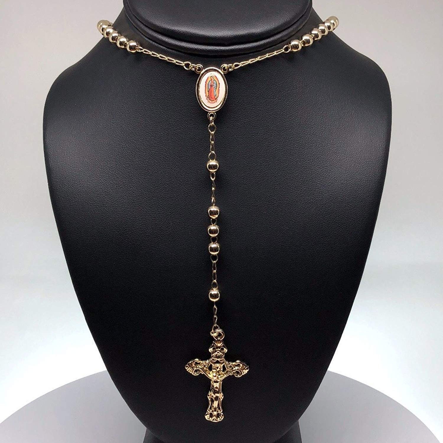 Gold Plated Virgin Mary Rosary Necklace Virgen de Guadalupe Rosario Crucifijo 26" - Image 7