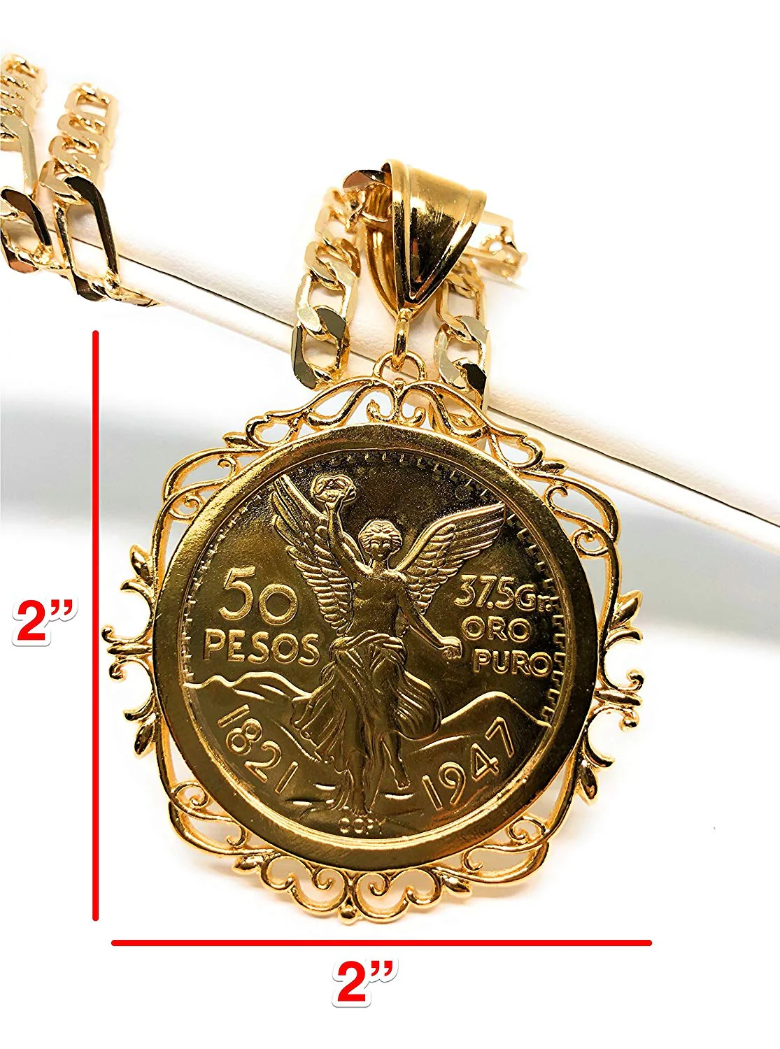 Gold Plated Jewelry Gold Plated Mexican Coin Mexican Centenario Mexicano Replica de Oro Laminado Con Cadena de 26" - Image 2