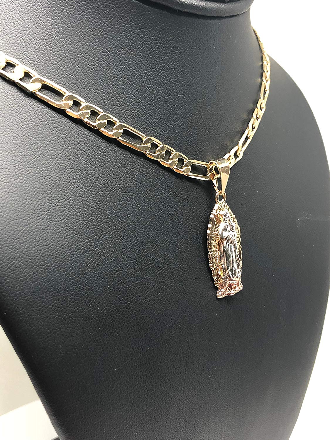 Gold Plated Tri-Color Virgin Mary Necklace Pendant Virgen de Guadalupe Medalla Tres Colores Cadena 24” - Image 3
