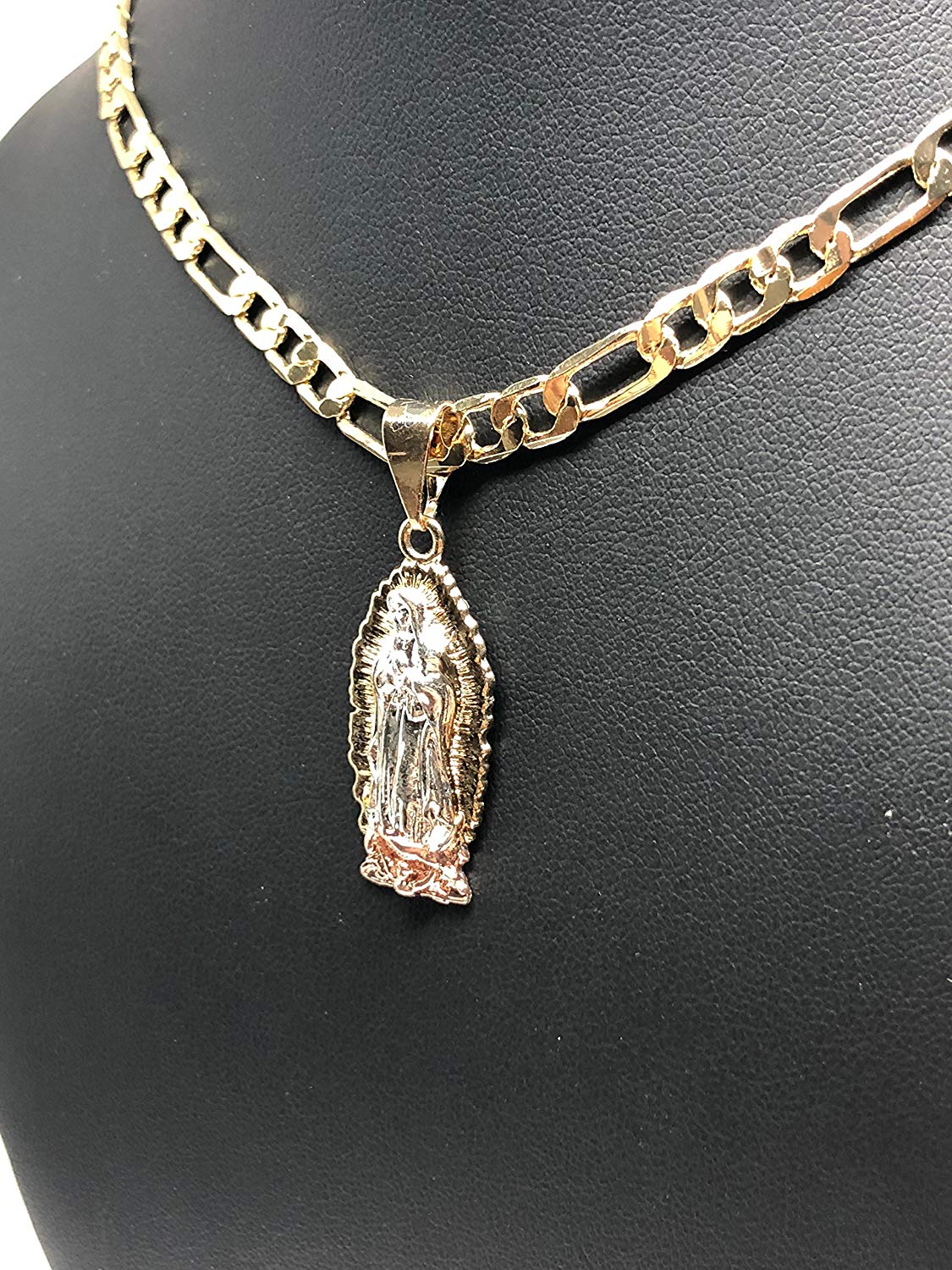 Gold Plated Tri-Color Virgin Mary Necklace Pendant Virgen de Guadalupe Medalla Tres Colores Cadena 24” - Image 5
