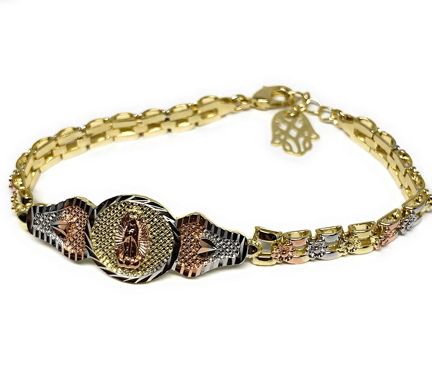 Gold Plated Tri-Color Virgin Mary Bracelet Virgen De Guadalupe Pulsera Tres Colores Oro Laminado 8" - Image 4