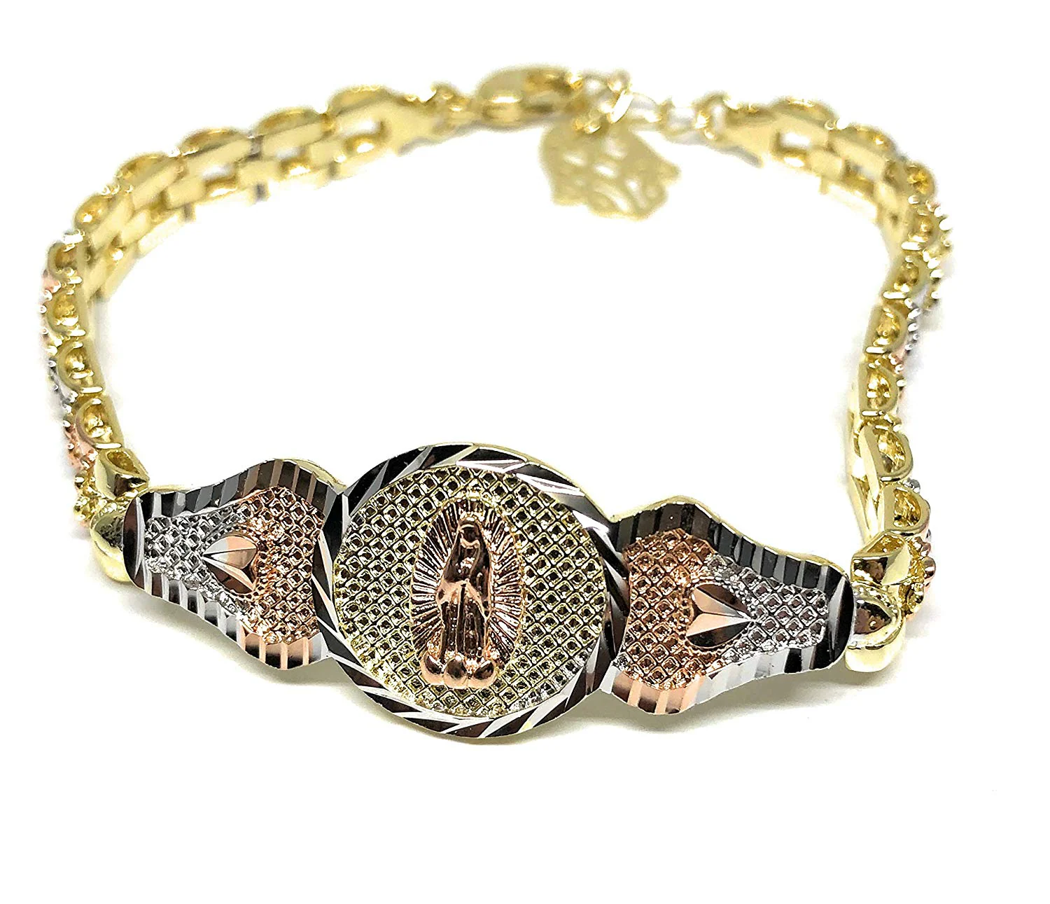 Gold Plated Tri-Color Virgin Mary Bracelet Virgen De Guadalupe Pulsera Tres Colores Oro Laminado 8" - Image 5