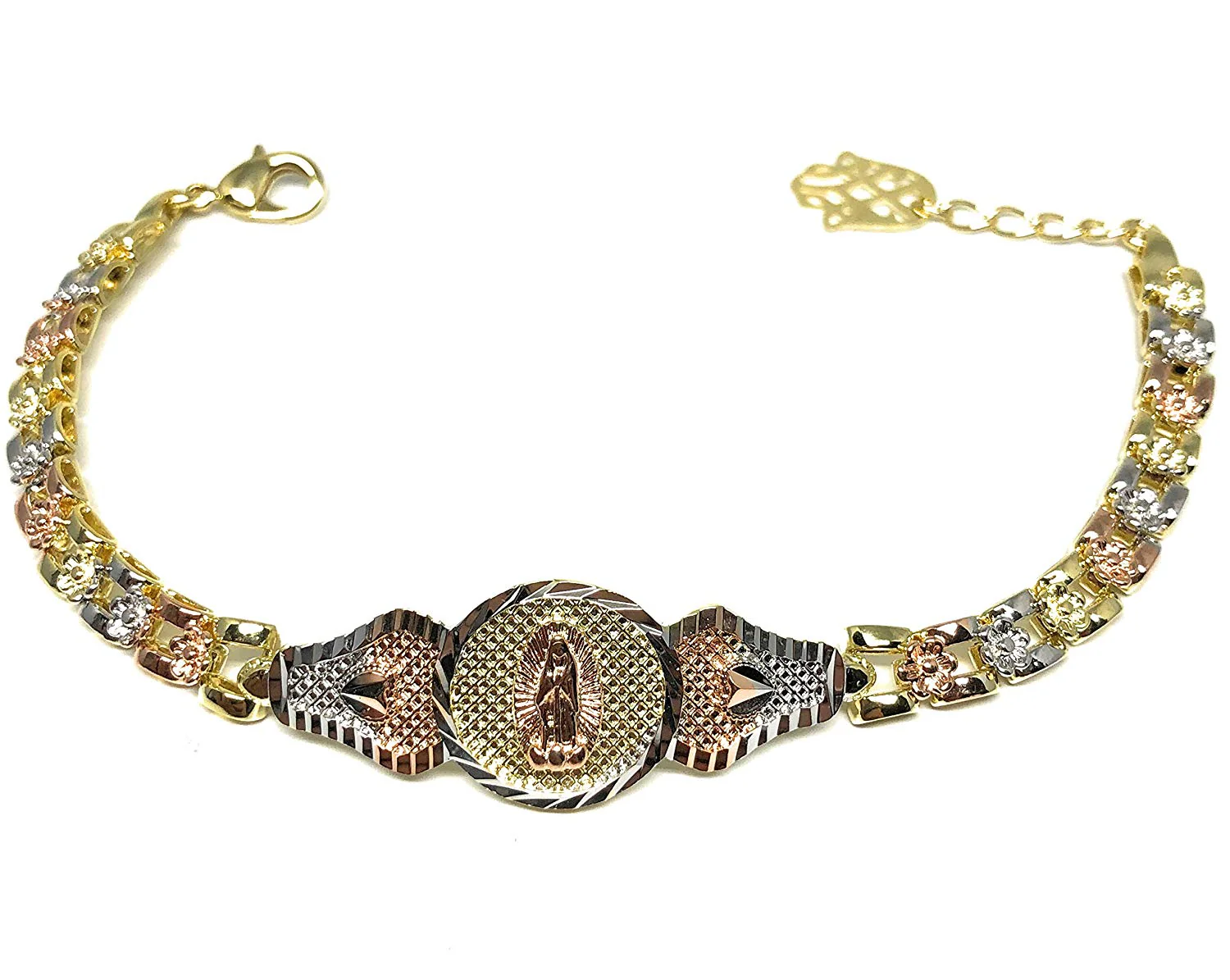 Gold Plated Tri-Color Virgin Mary Bracelet Virgen De Guadalupe Pulsera Tres Colores Oro Laminado 8" - Image 6
