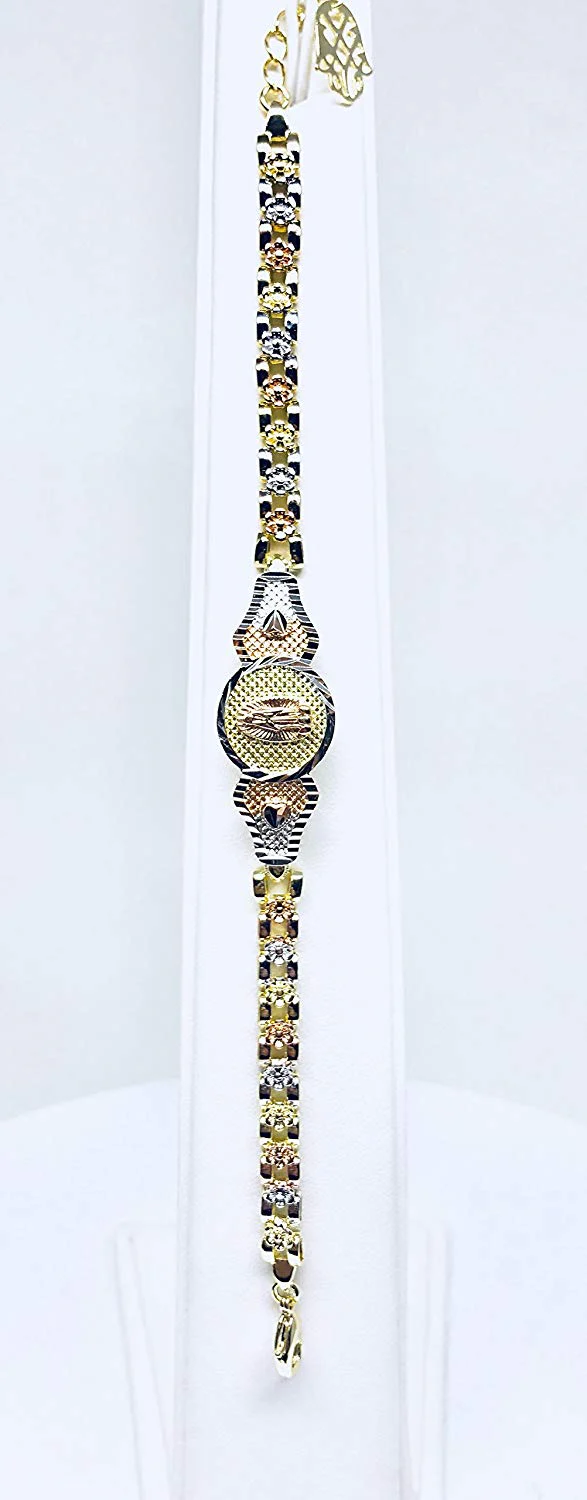 Gold Plated Tri-Color Virgin Mary Bracelet Virgen De Guadalupe Pulsera Tres Colores Oro Laminado 8" - Image 7