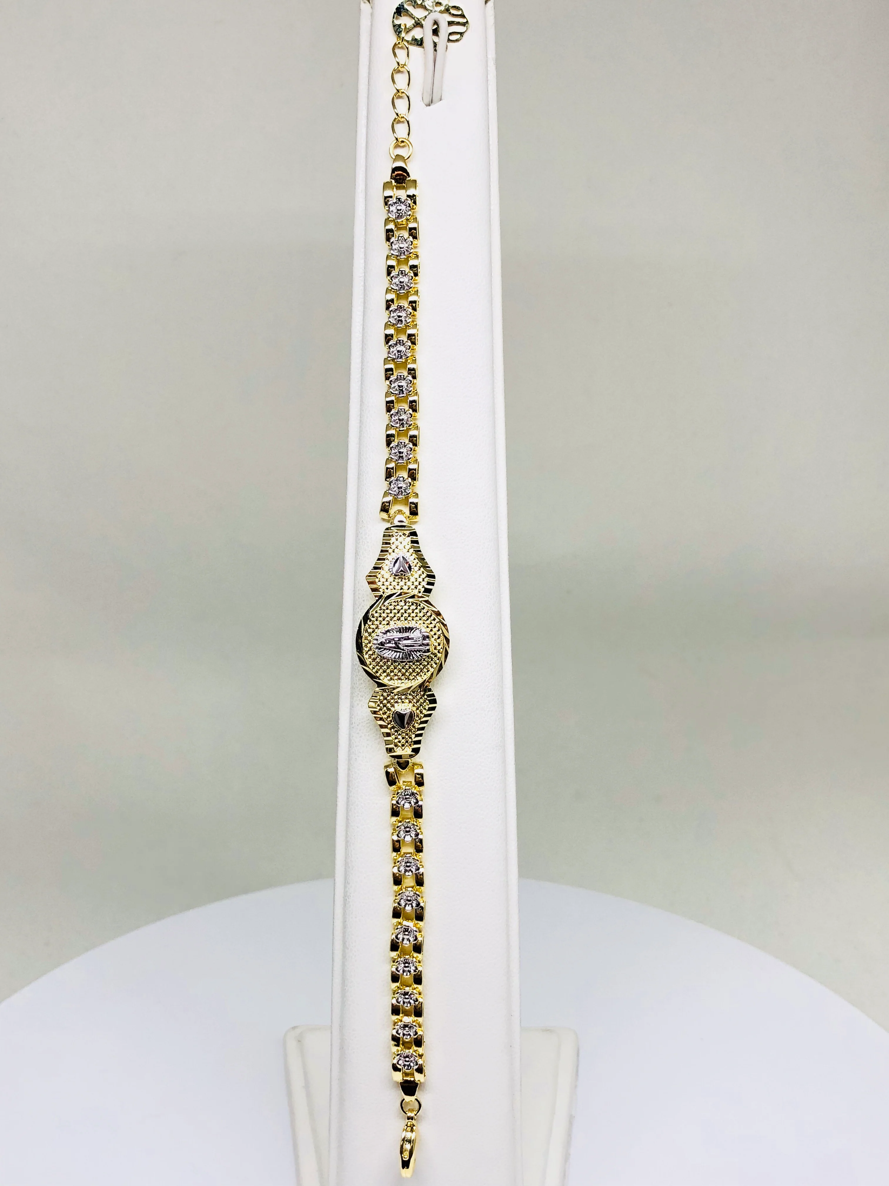 Gold Plated 2-Tone White Gold Virgin Mary Bracelet Virgen De Guadalupe Pulsera Tres Colores Oro Laminado 8" - Image 7