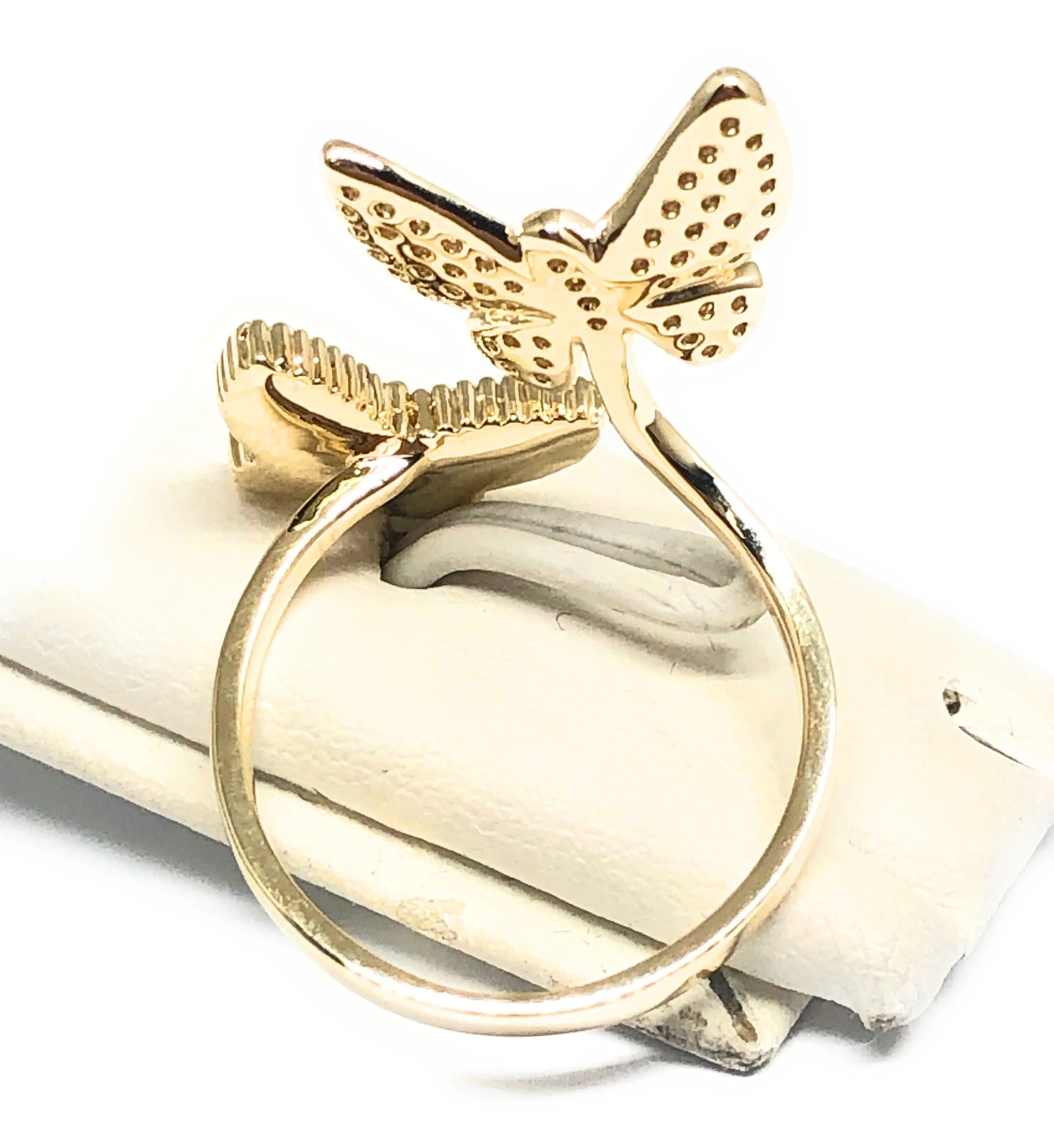 Gold Plated Adjustable Double Butterfly CZ Ring Sizes 6-12 Anillo - Image 2