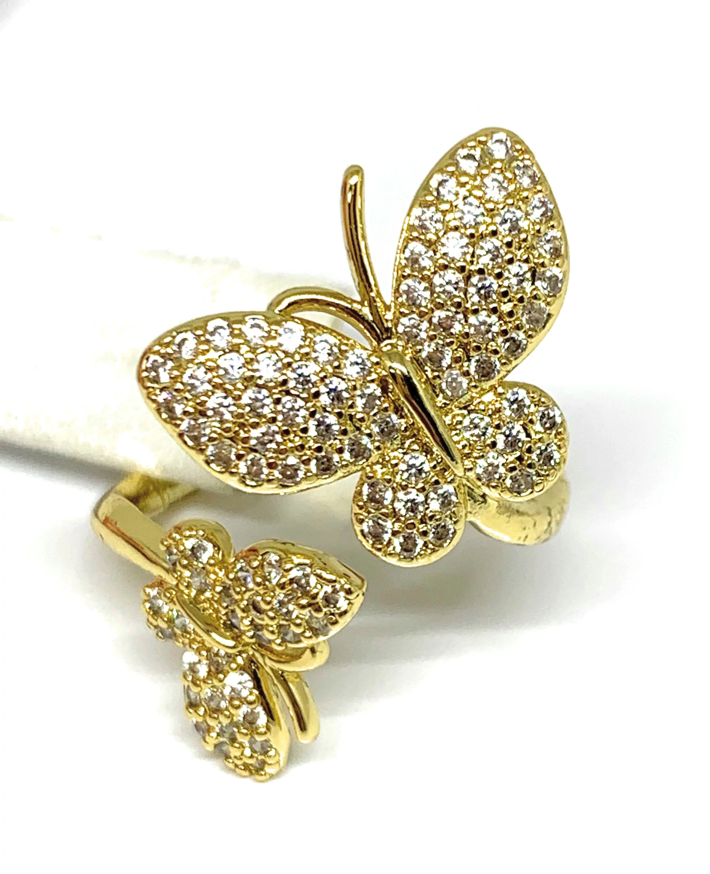Gold Plated Adjustable Double Butterfly Ring Sizes 6-12 Anillo