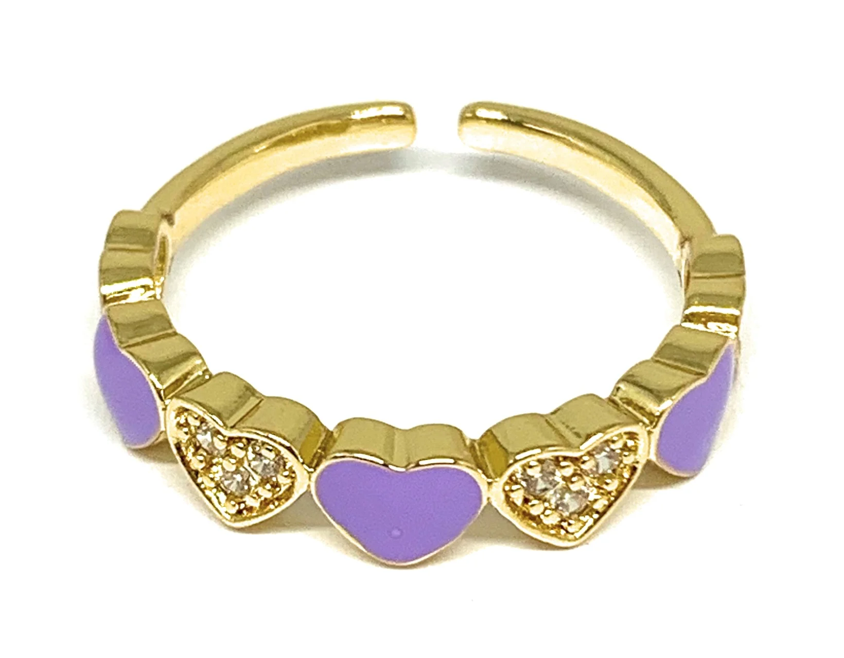 Gold Plated Adjustable Heart Band Ring Anillo (WHITE, PURPLE, RED, PINK, LIGHT BLUE, BLACK) - Image 4