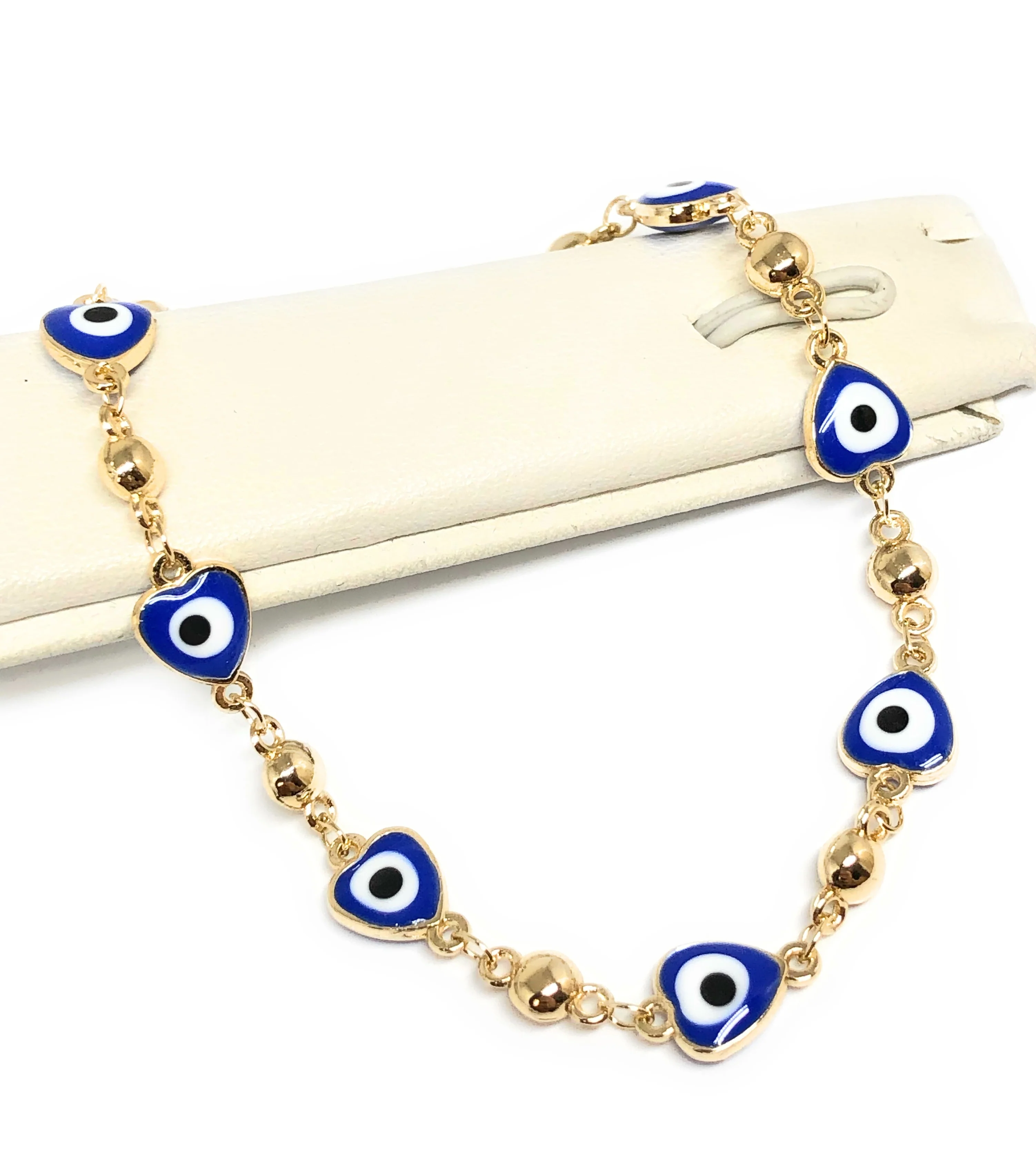 Gold Plated BLUE Evil Eye Bracelet 8.5 inch - Image 2