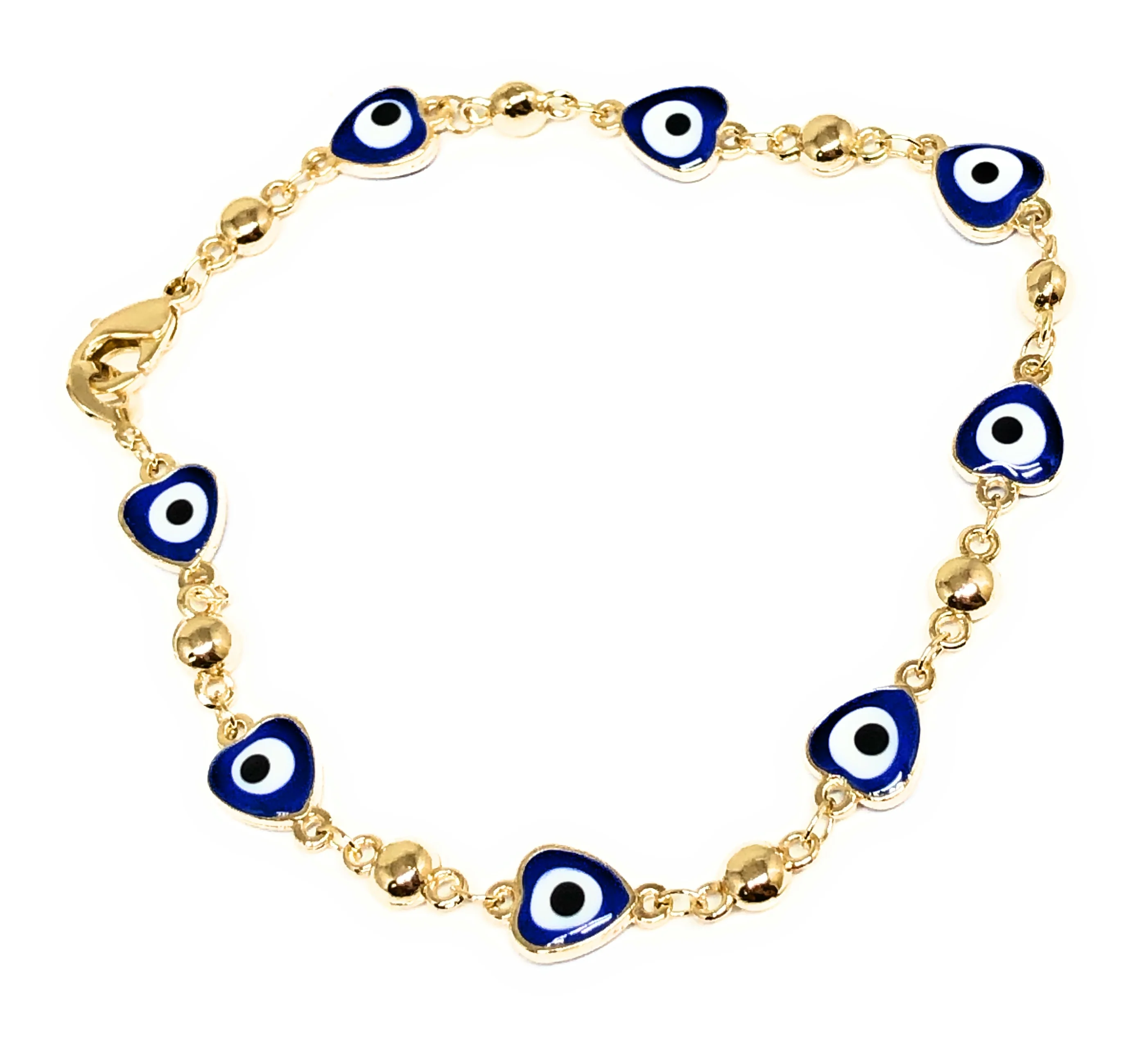 Gold Plated BLUE Evil Eye Bracelet 8.5 inch - Image 3