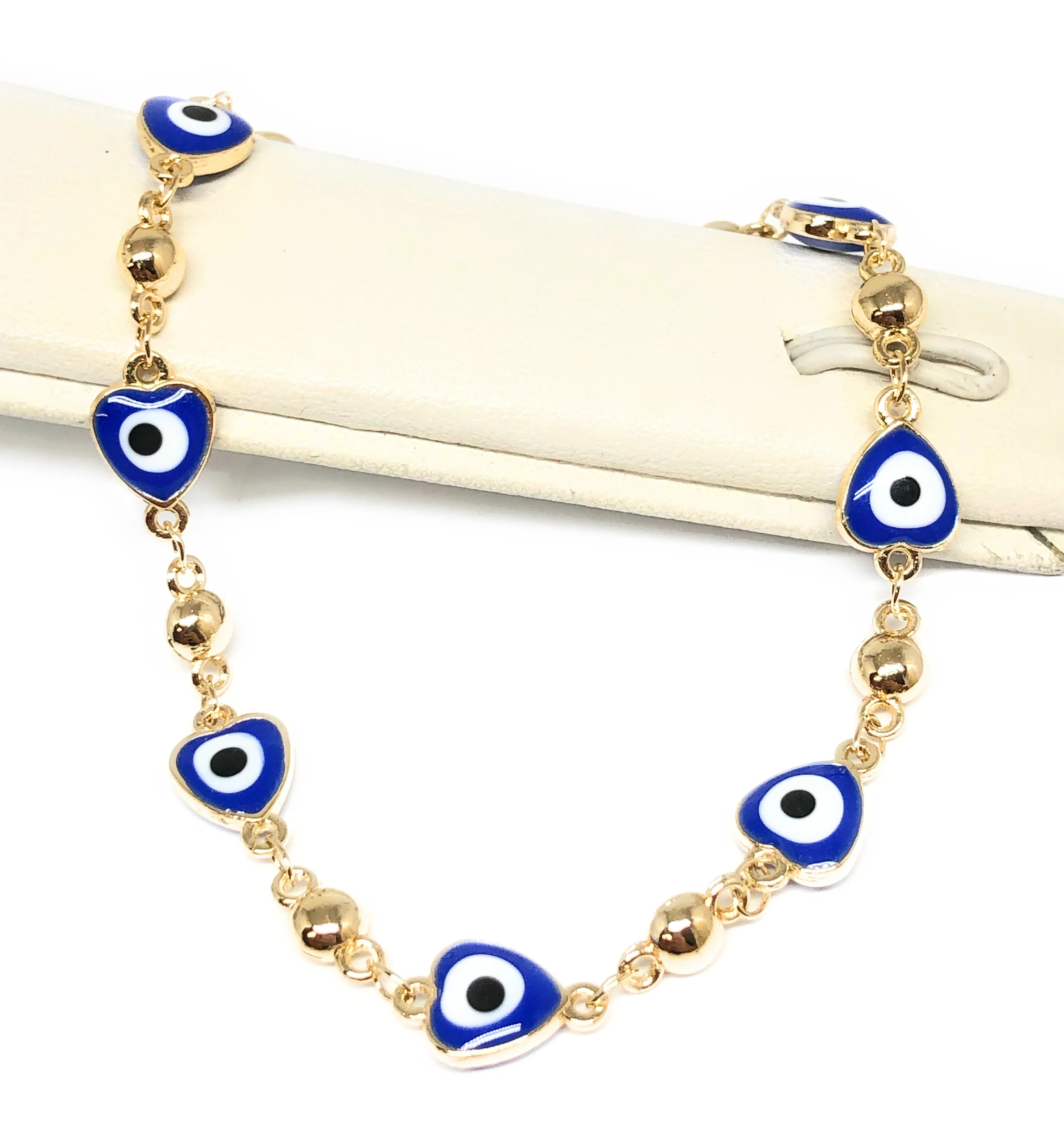 Gold Plated BLUE Evil Eye Bracelet 8.5 inch - Image 4