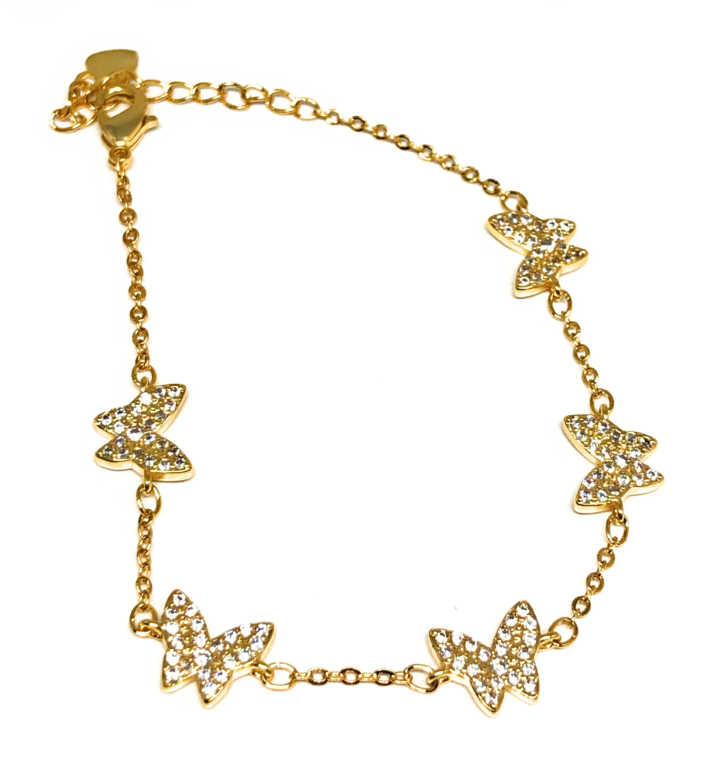 Gold Plated Butterfly Charm CZ Adjustable 8 inch Bracelet - Image 3