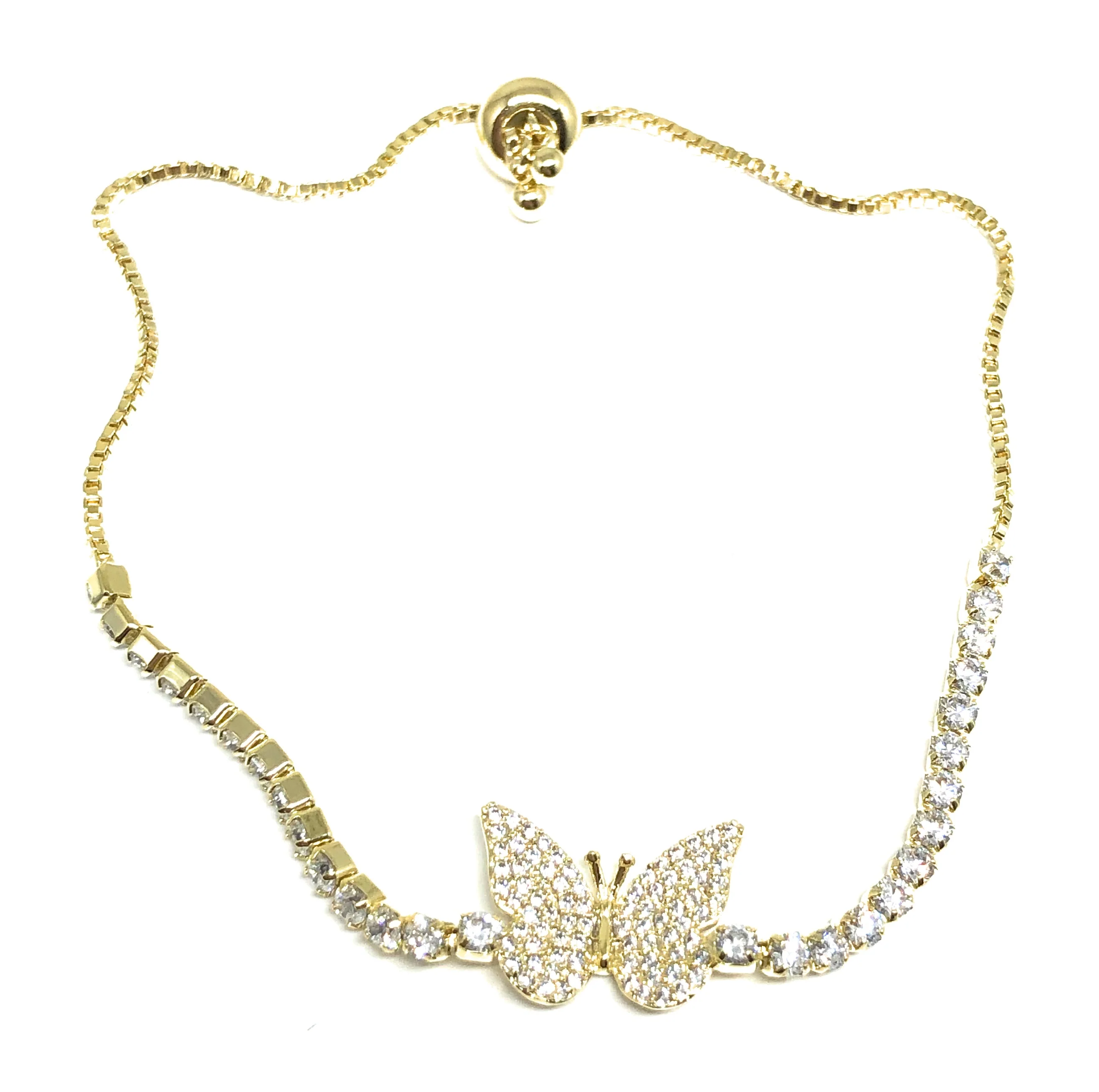Gold Plated Butterfly Charm CZ Adjustable 9 inch Tennis Bracelet - Image 3