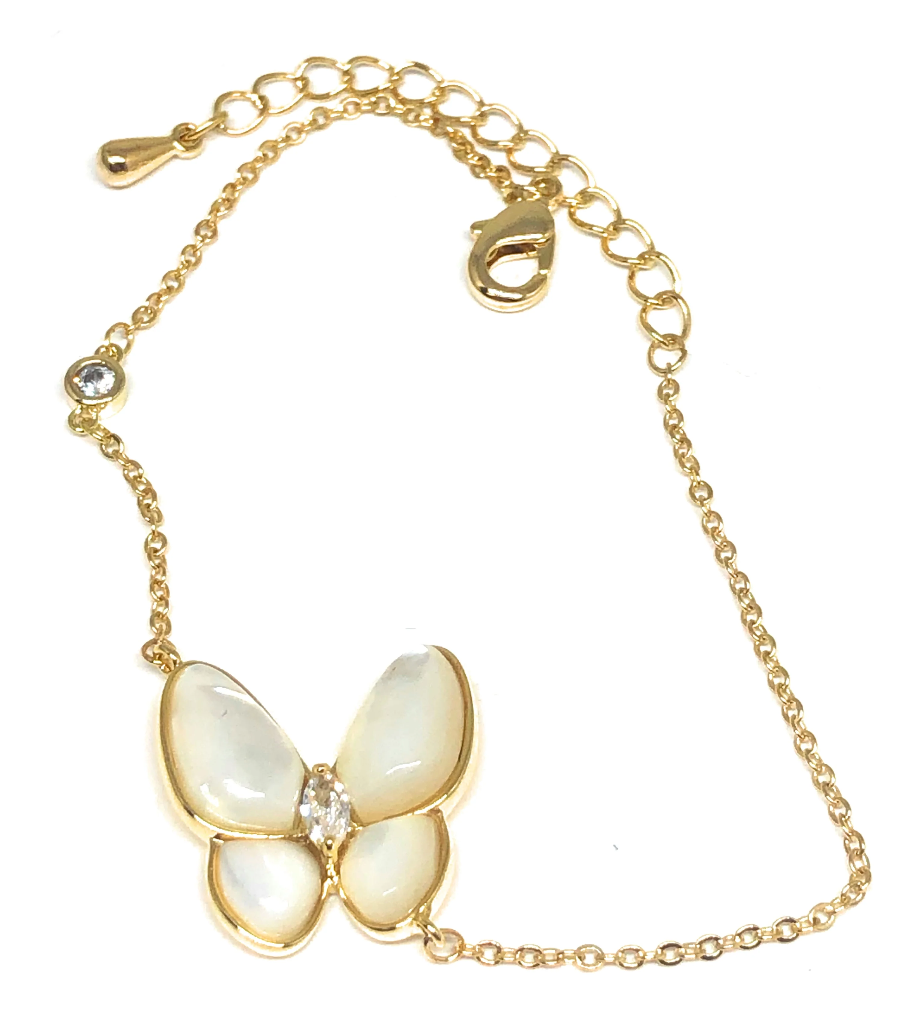 Gold Plated Butterfly Charm CZ Adjustable 8 inch Bracelet - Image 3
