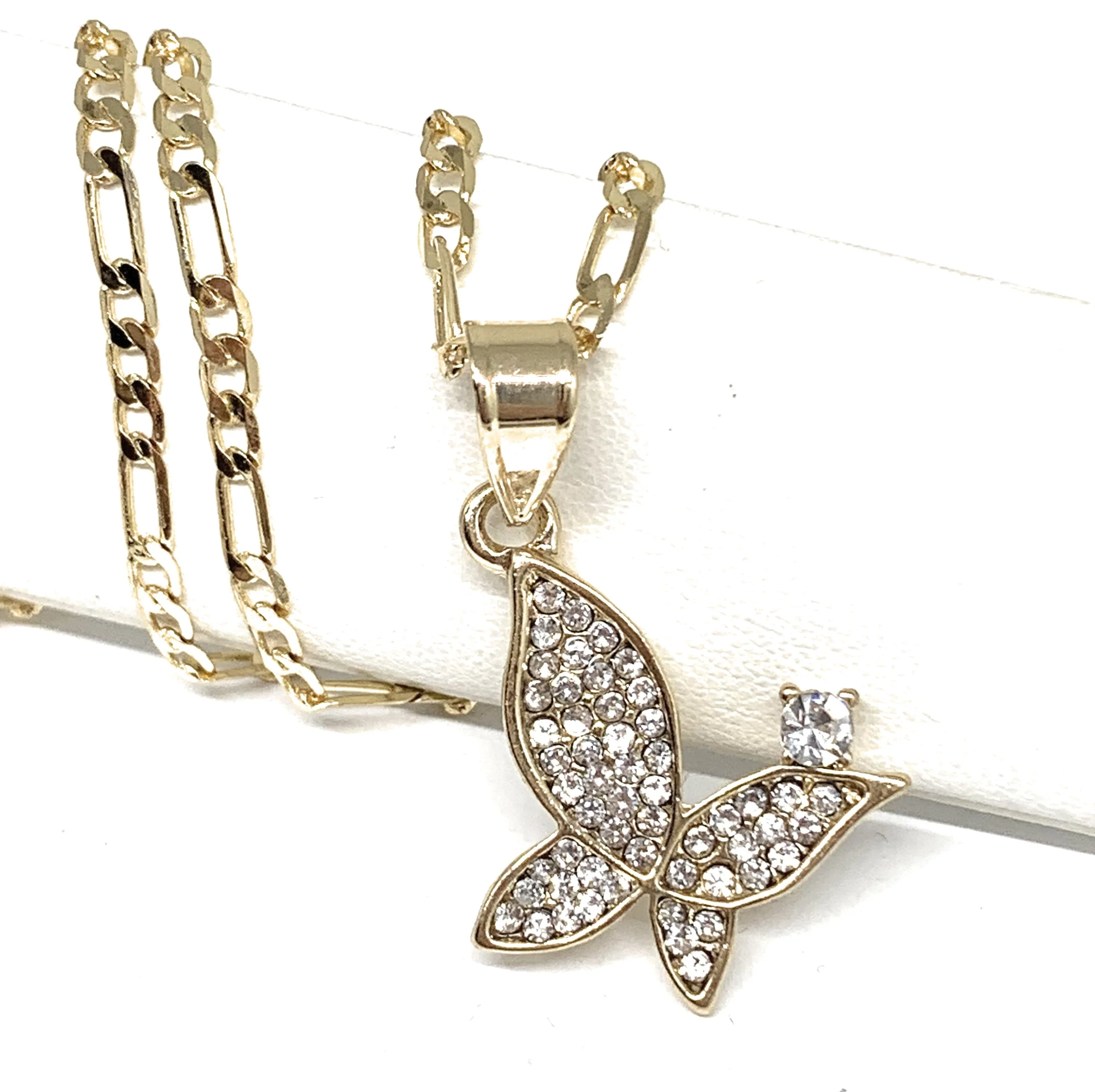 Gold Plated Butterfly CZ Pendant Necklace Chain 24”