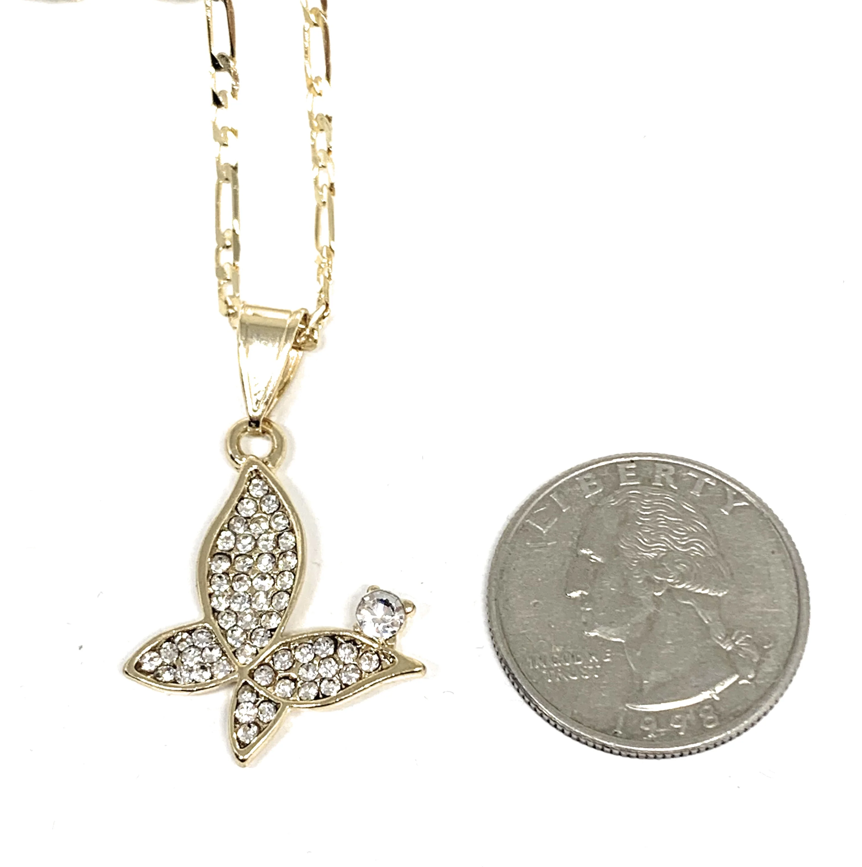 Gold Plated Butterfly CZ Pendant Necklace Chain 24” - Image 2
