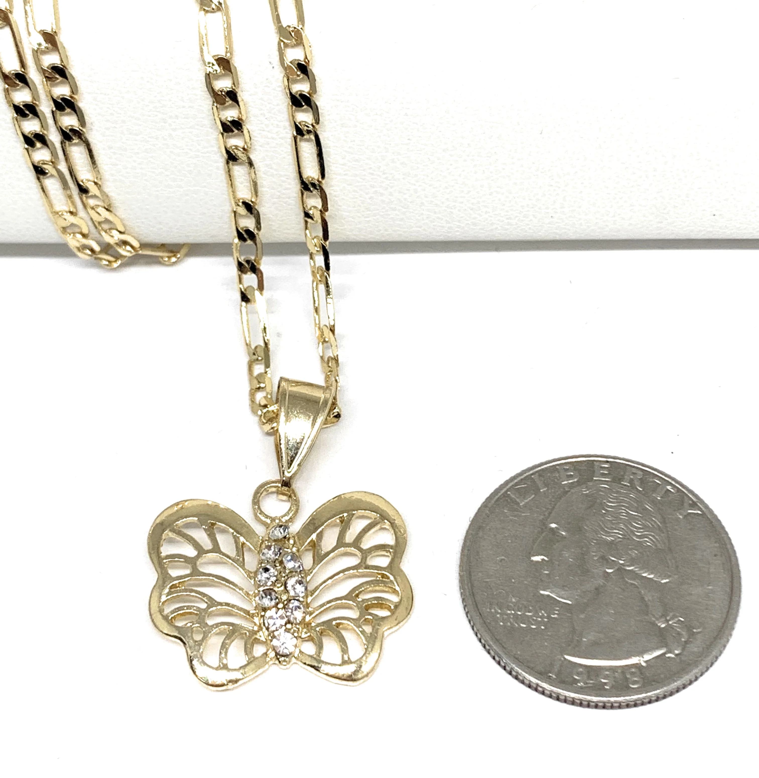 Gold Plated Butterfly CZ Pendant Necklace Chain 24” - Image 2