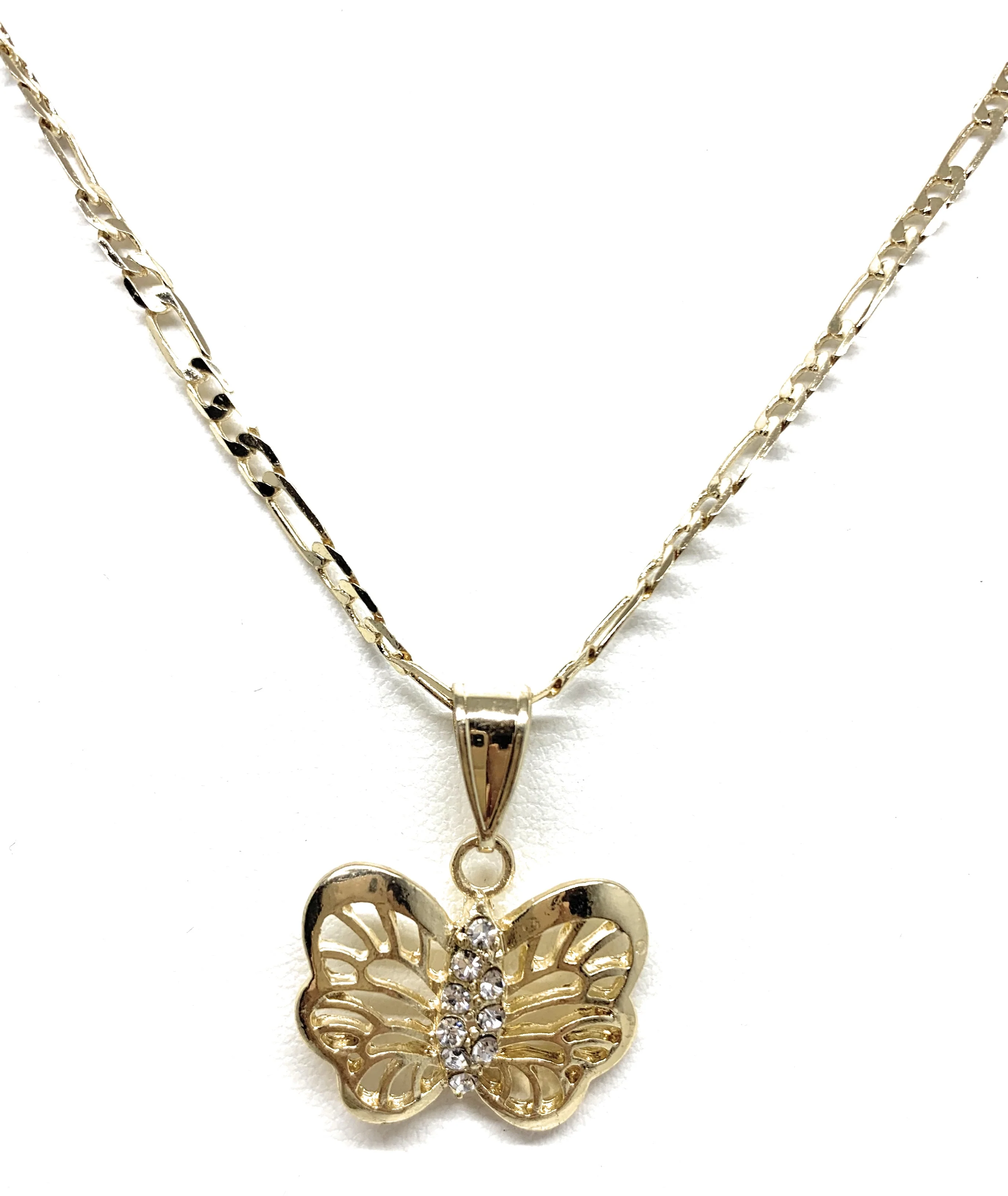 Gold Plated Butterfly CZ Pendant Necklace Chain 24” - Image 3