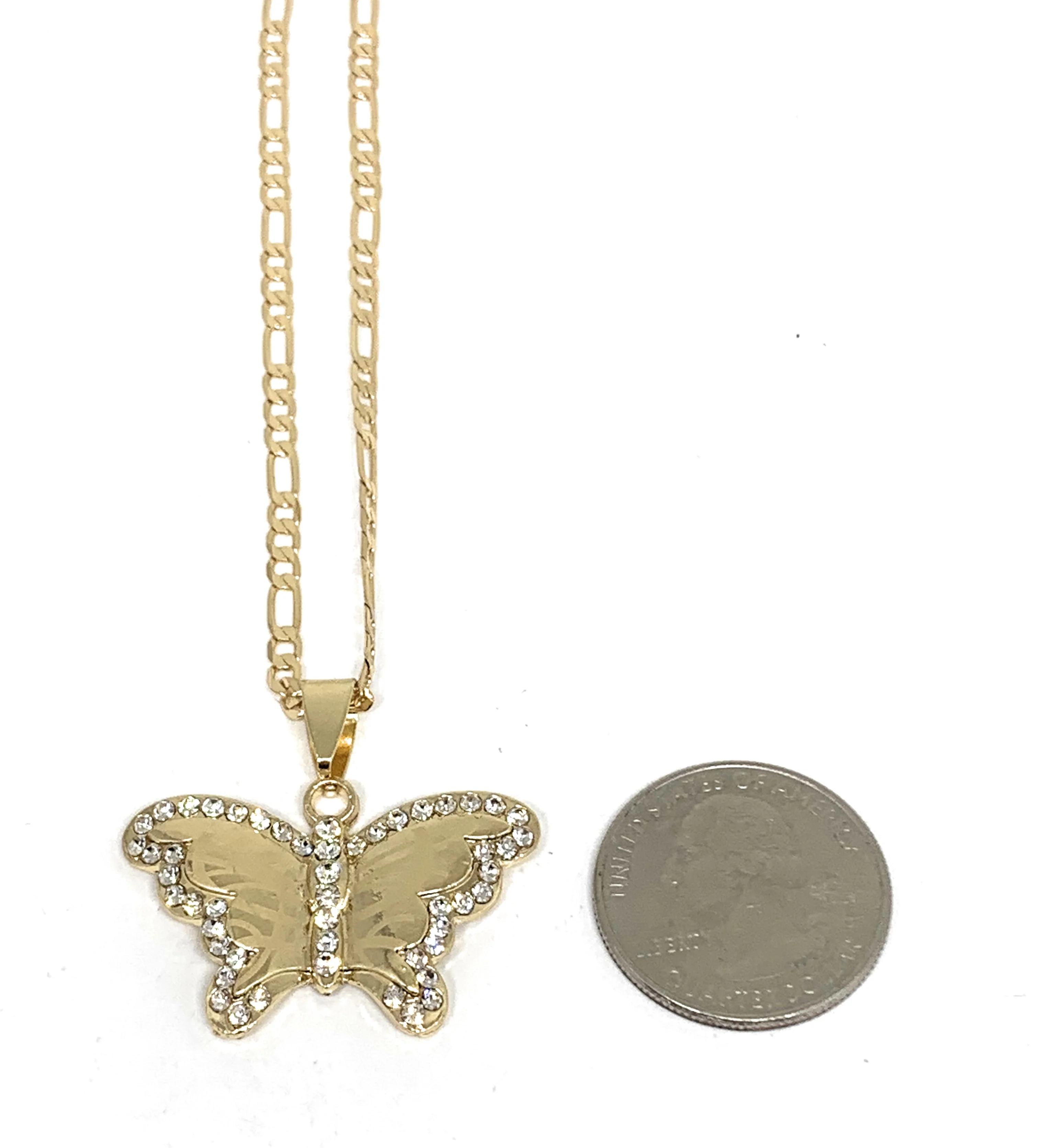 Gold Plated Butterfly CZ Pendant Necklace Chain 24” - Image 2