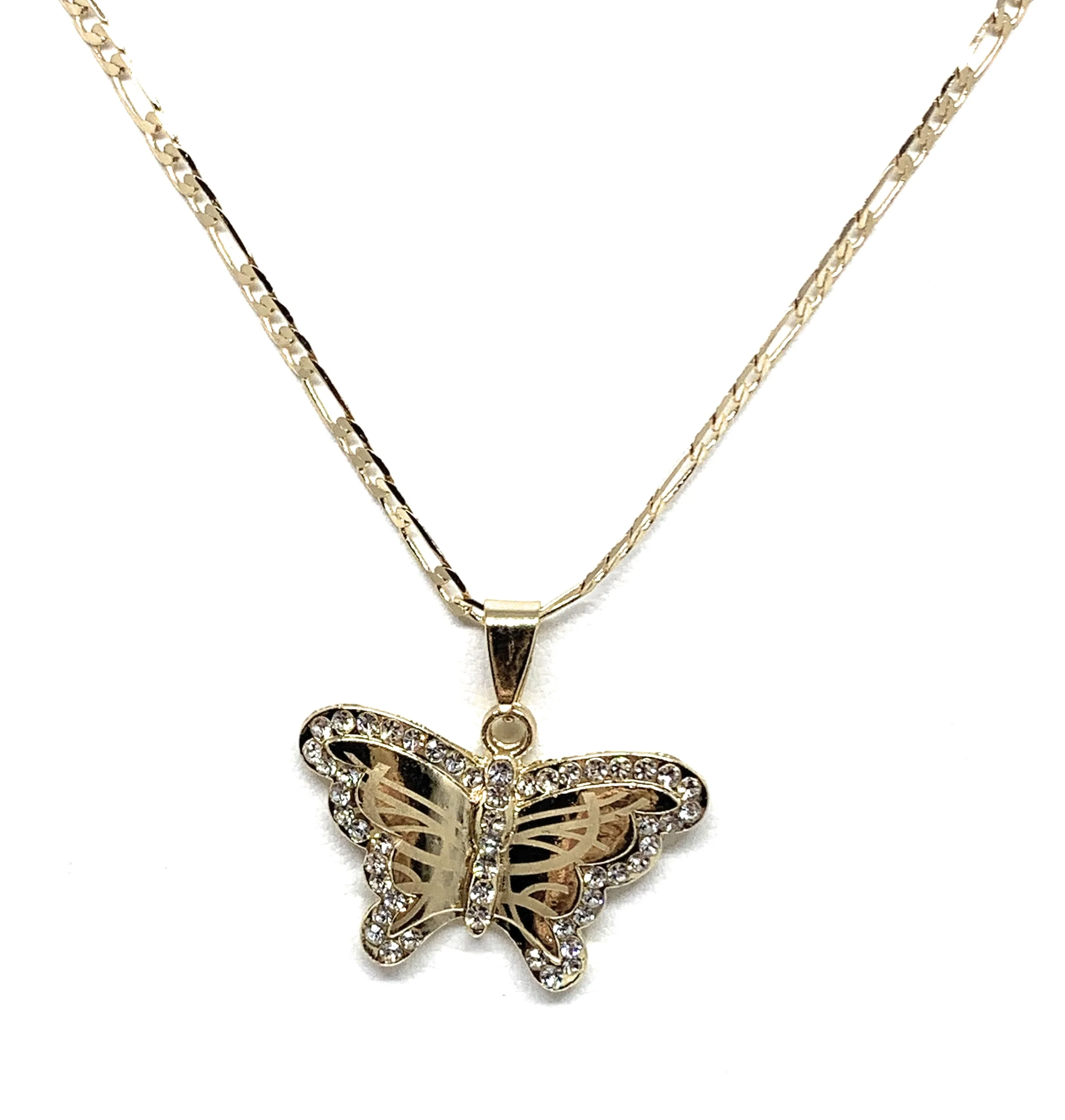 Gold Plated Butterfly CZ Pendant Necklace Chain 24” - Image 3