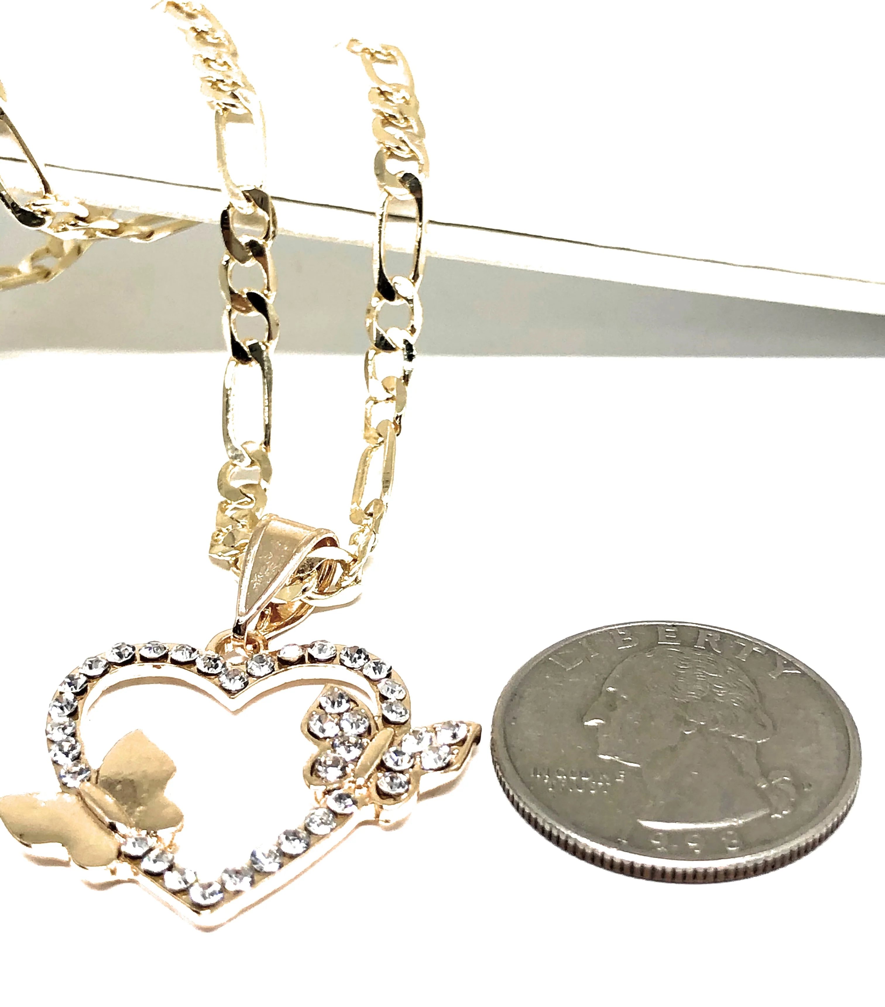Gold Plated Butterfly Heart CZ Pendant Necklace Chain 24” Corazon - Image 3