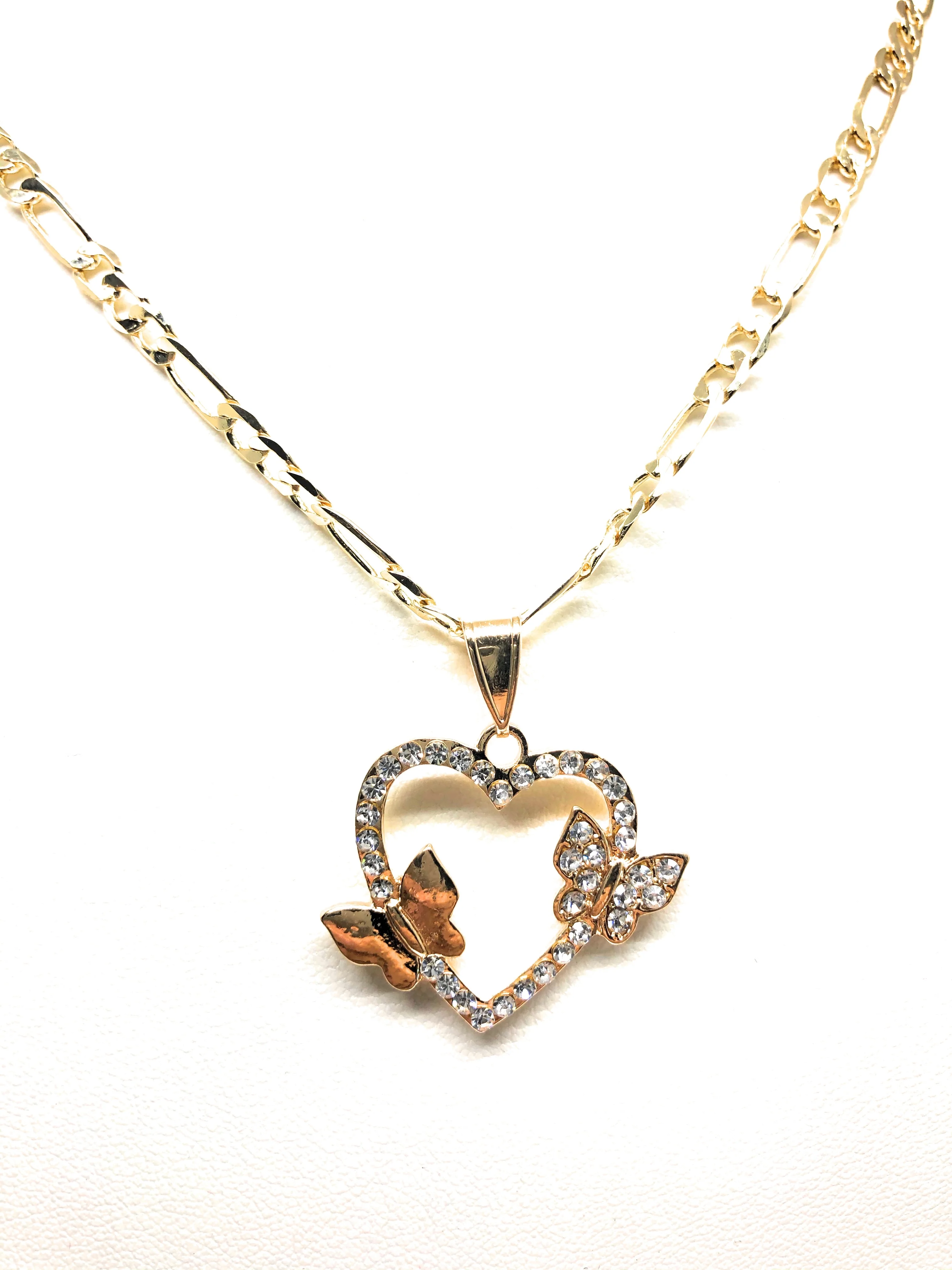 Gold Plated Butterfly Heart CZ Pendant Necklace Chain 24” Corazon - Image 4