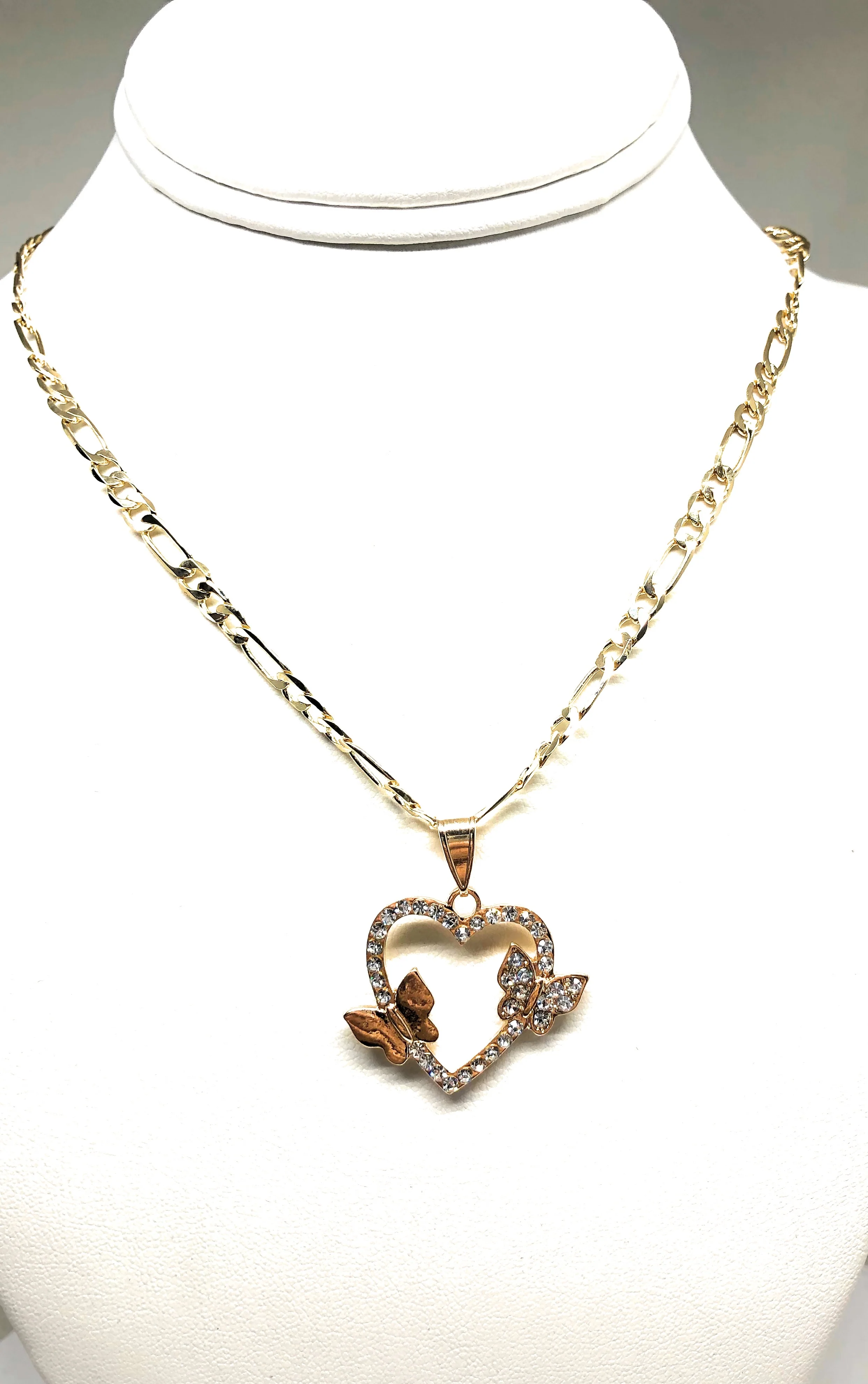 Gold Plated Butterfly Heart CZ Pendant Necklace Chain 24” Corazon - Image 5