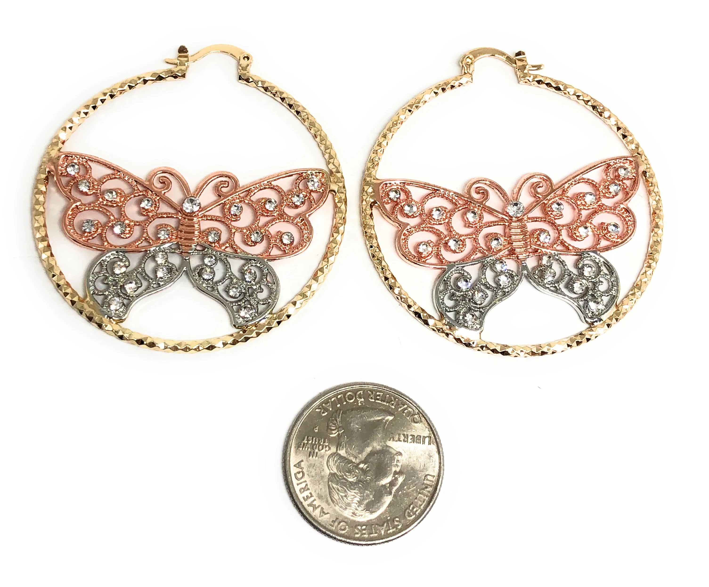 Gold Plated Butterfly Hoop Earrings Mariposa Aretes Arracadas - Image 2