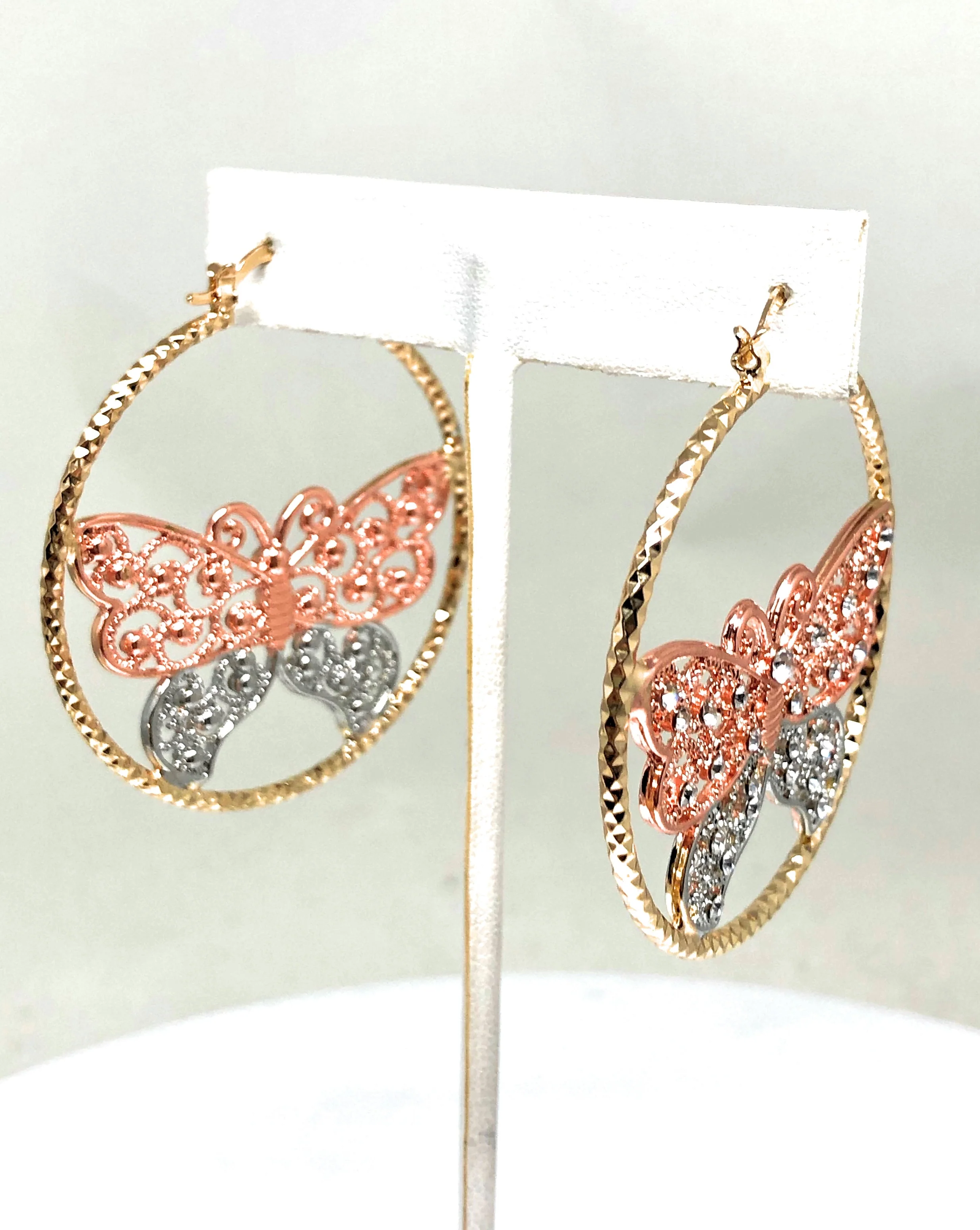 Gold Plated Butterfly Hoop Earrings Mariposa Aretes Arracadas - Image 4