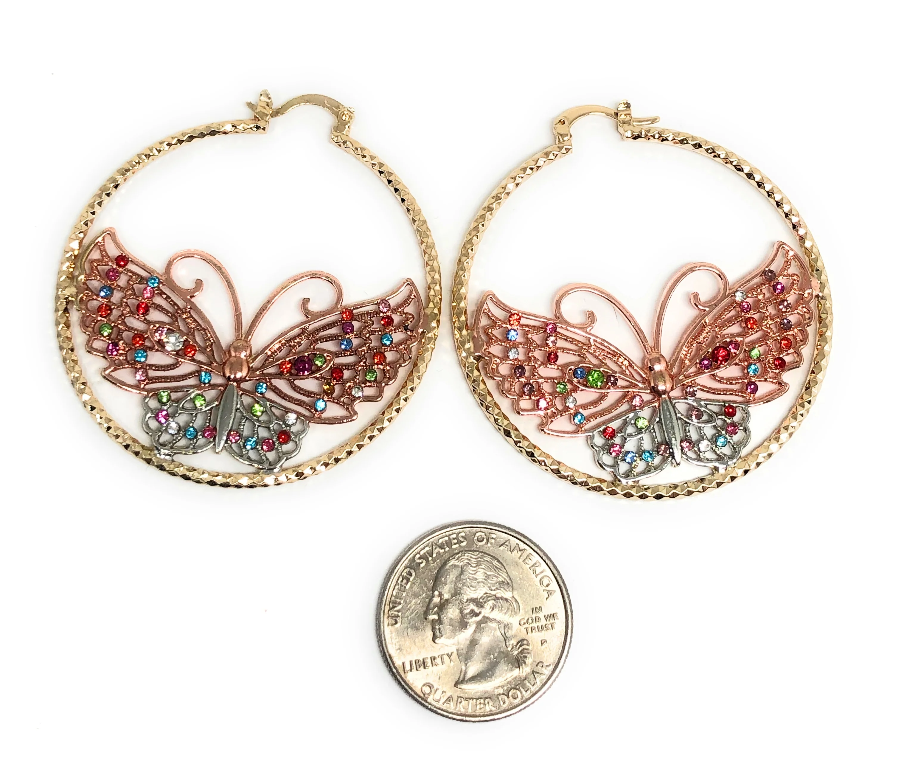 Gold Plated Butterfly Hoop Earrings  Mariposa Aretes Arracadas - Image 2