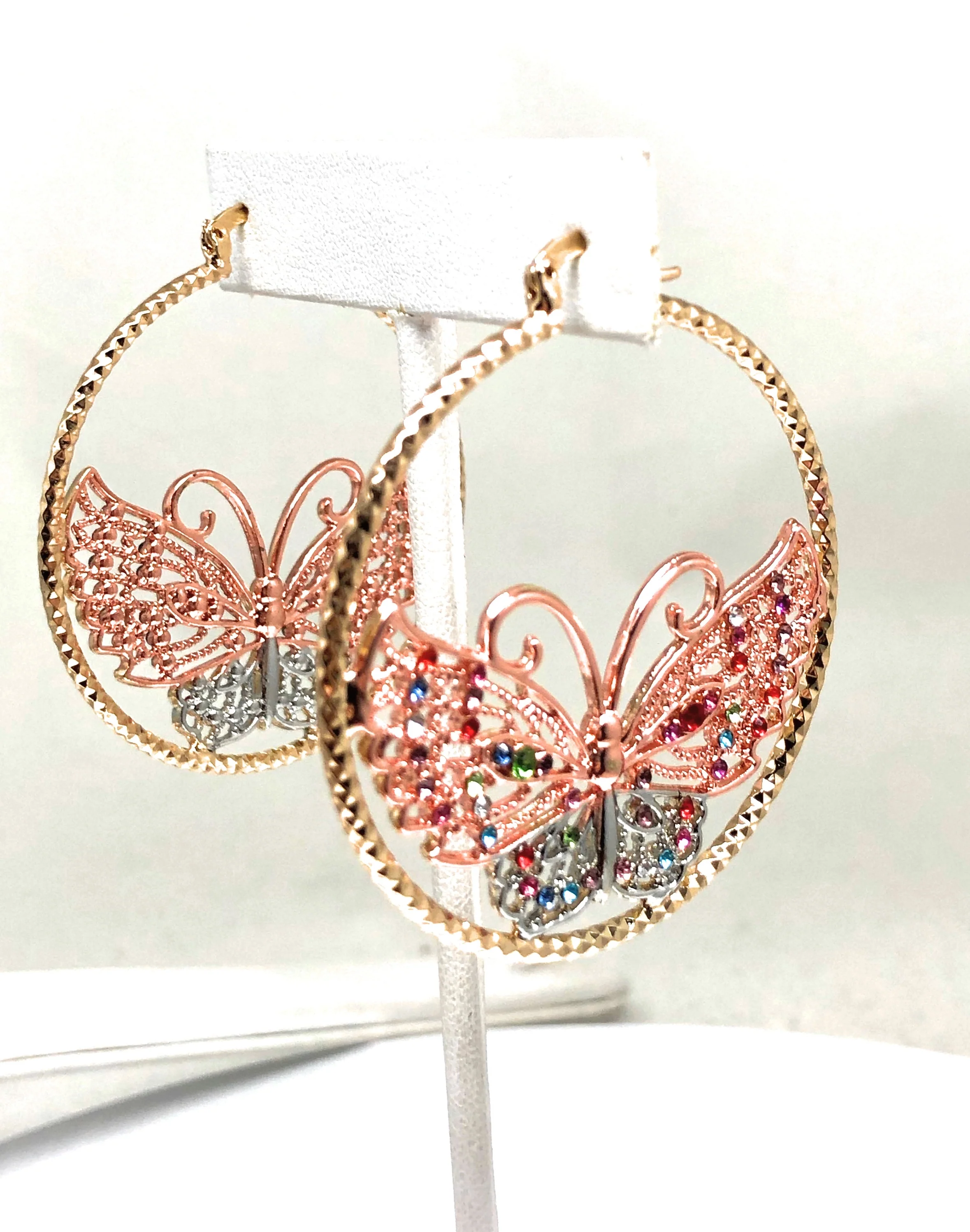 Gold Plated Butterfly Hoop Earrings  Mariposa Aretes Arracadas - Image 3