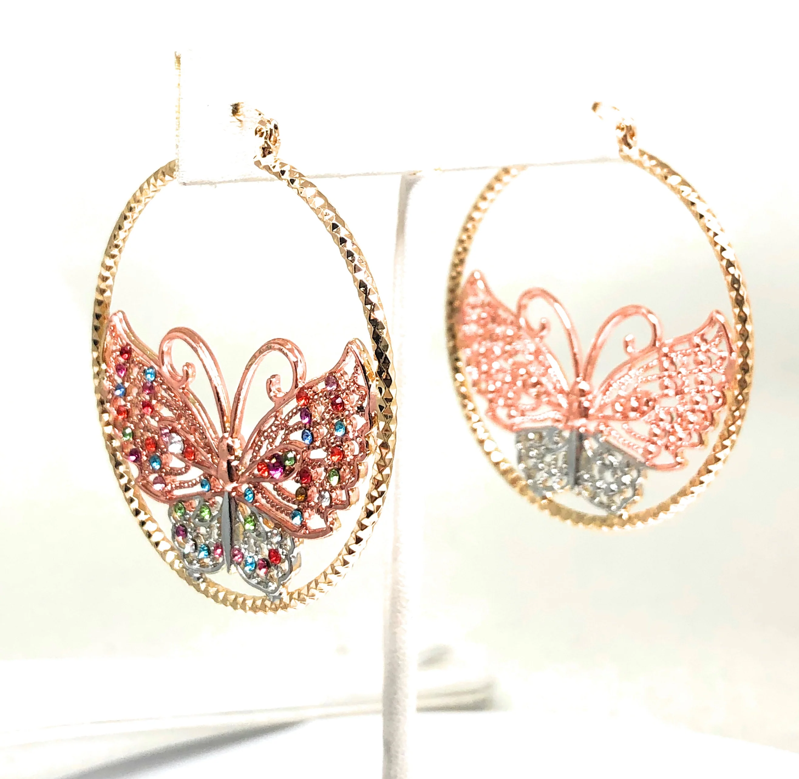 Gold Plated Butterfly Hoop Earrings  Mariposa Aretes Arracadas - Image 4