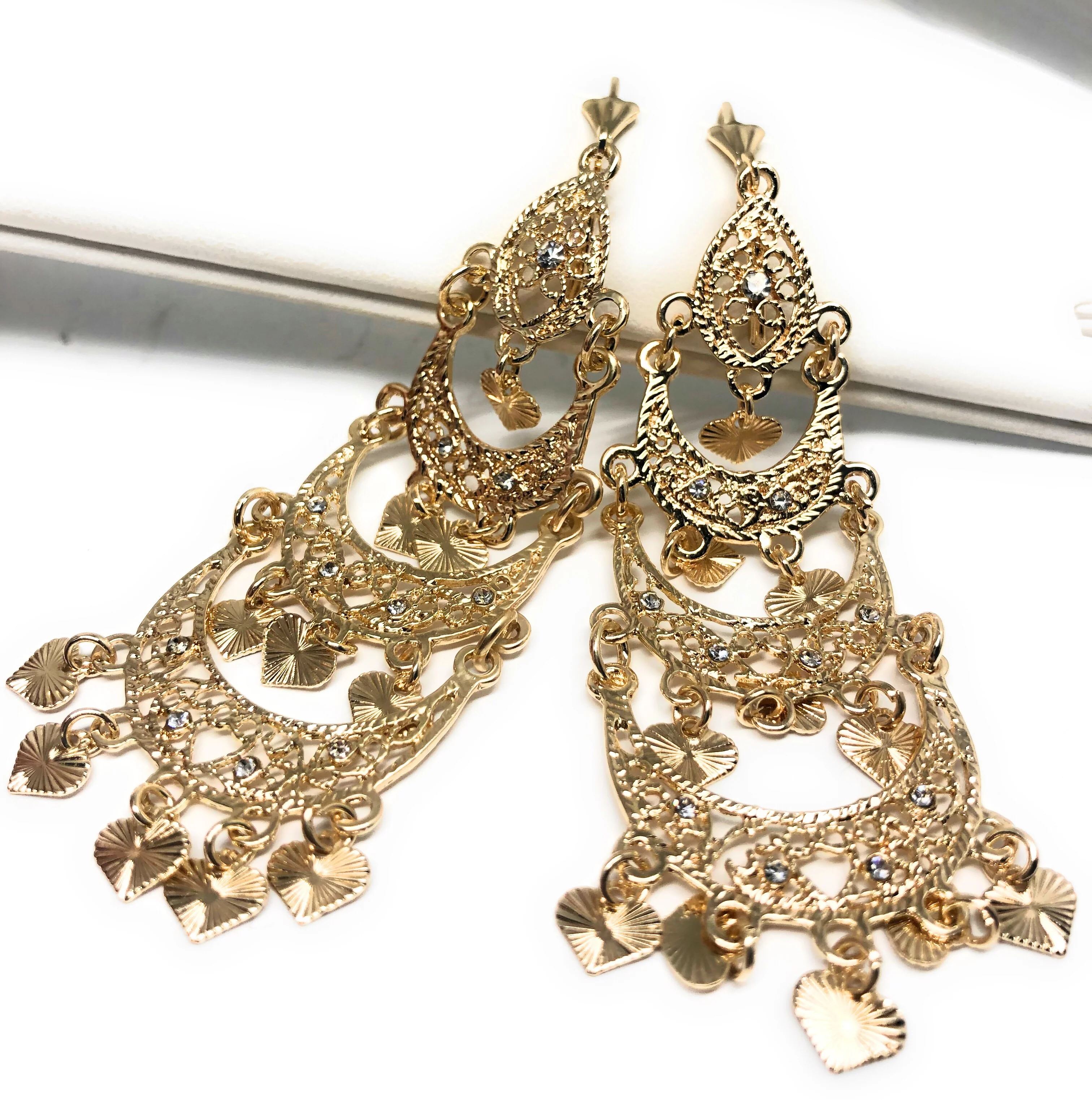 Gold Plated Chandelier Earrings Aretes Folklorico - Image 3