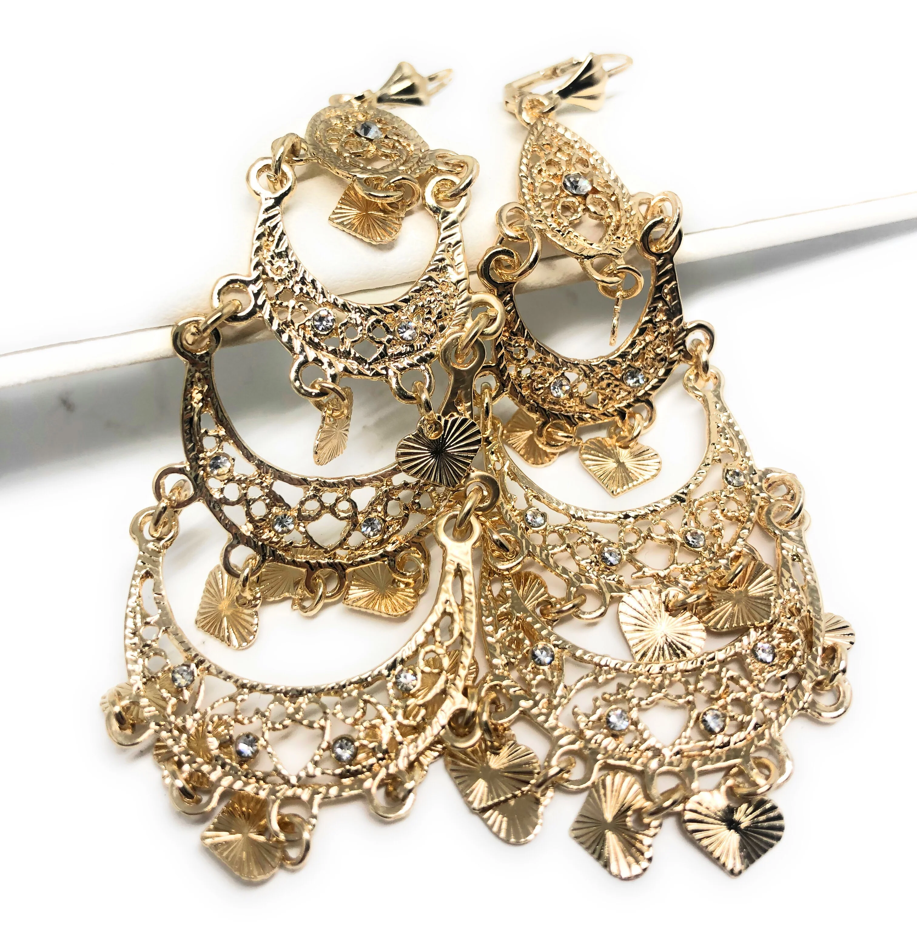 Gold Plated Chandelier Earrings Aretes Folklorico - Image 4