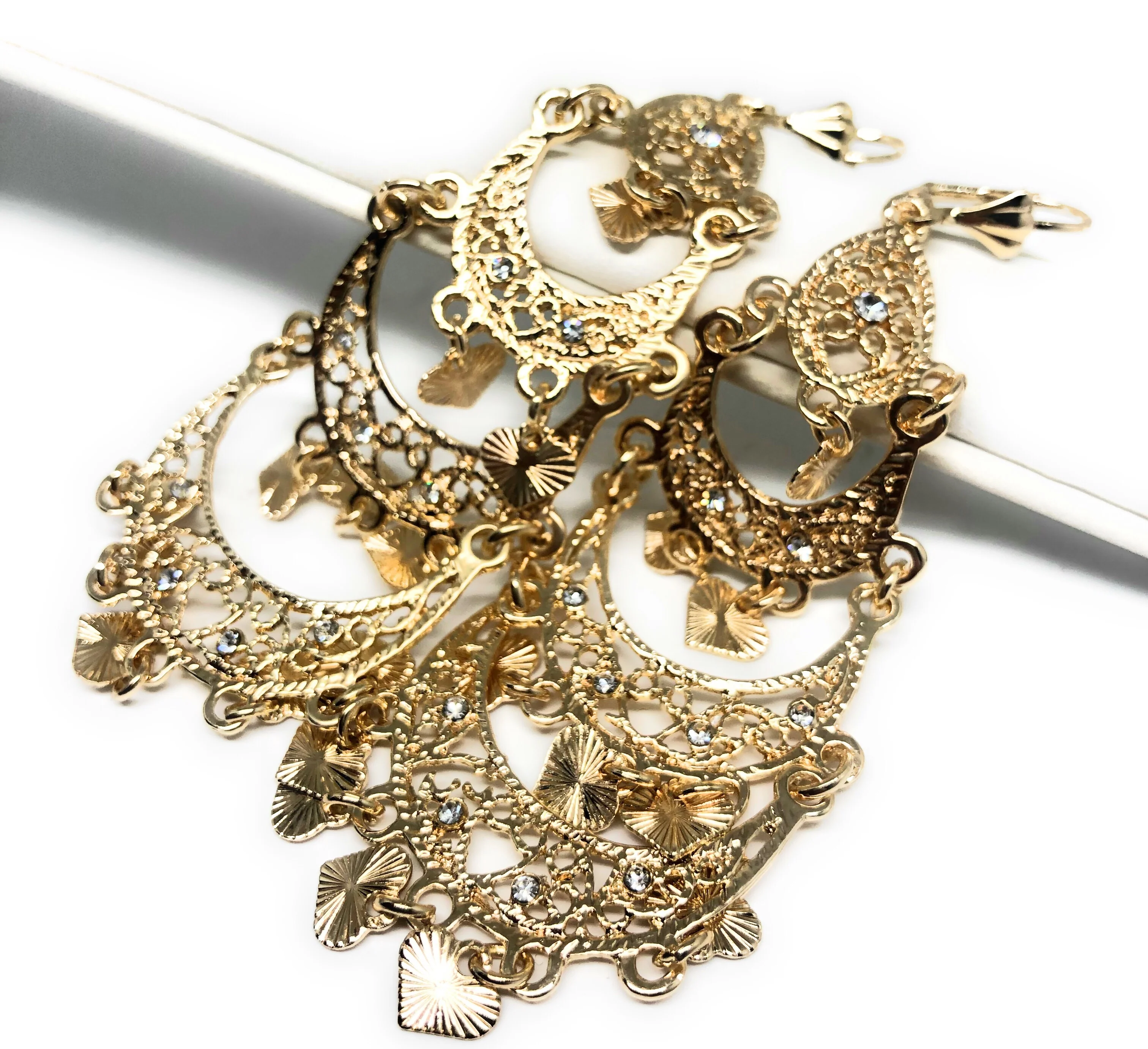 Gold Plated Chandelier Earrings Aretes Folklorico - Image 7