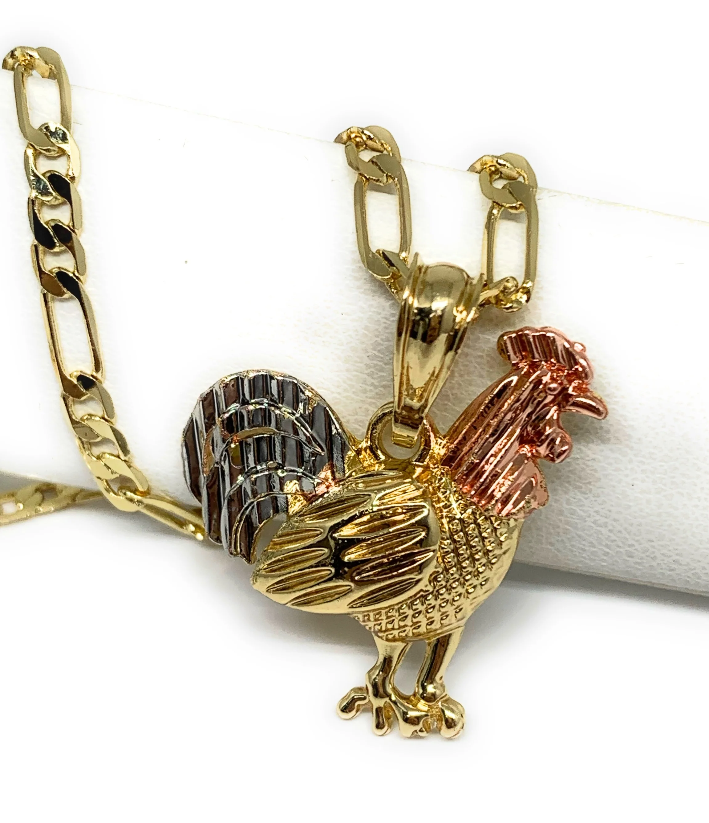 Gold Plated Chicken Rooster Pendant Necklace 26" Gallo Medalla Oro Laminado