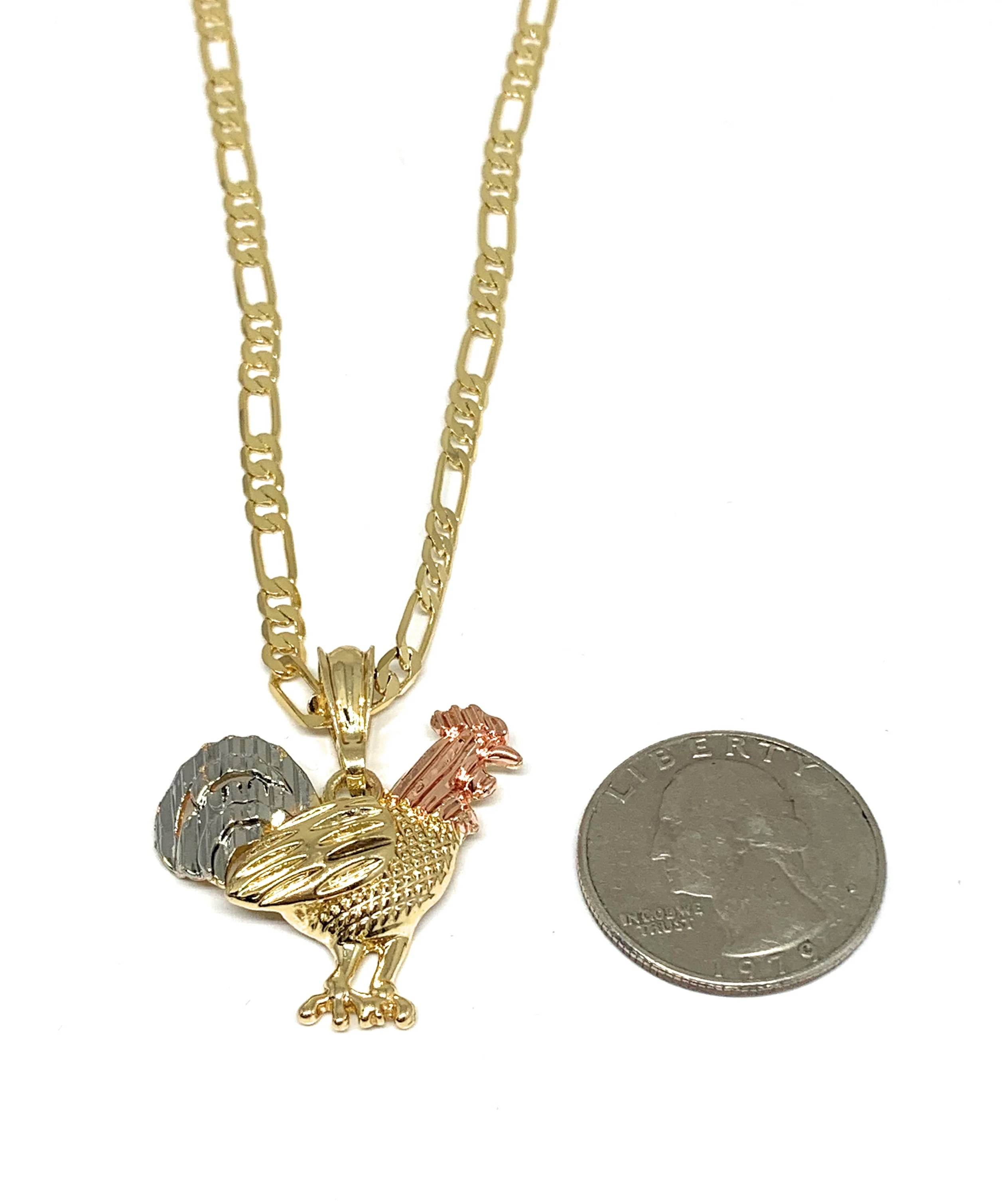 Gold Plated Chicken Rooster Pendant Necklace 26" Gallo Medalla Oro Laminado - Image 2